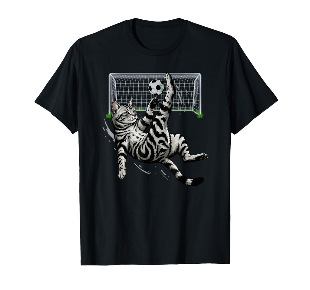Funny Tabby Cat Soccer Bicycle Kick Goal T-Shirt - Minimalist Print Unisex - T-Shirt, Sweatshirt, Hoodie