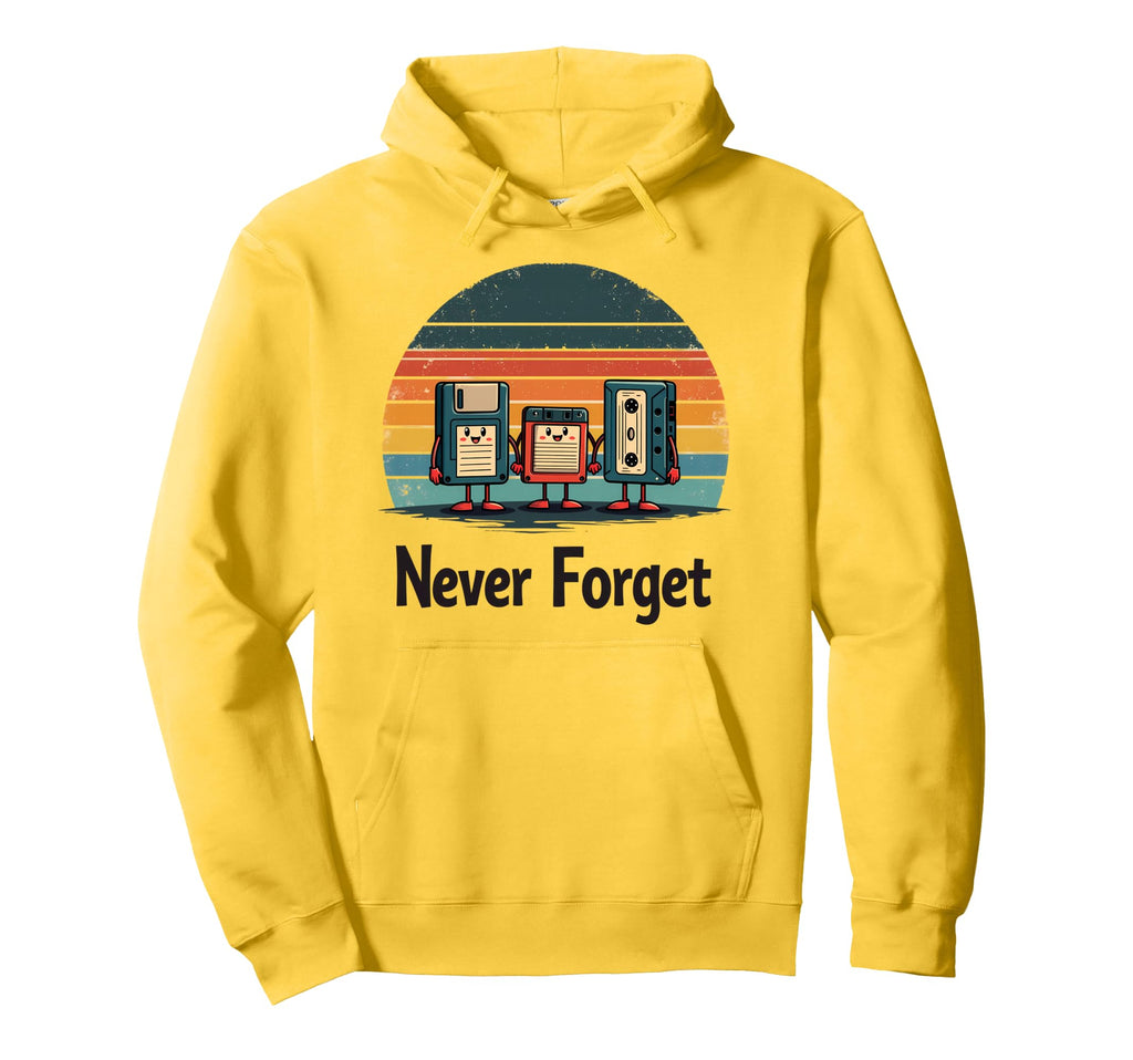 Never Forget Floppy Cassette Tape Hoodie - Unique Graphic for Adults - T-Shirt, Sweatshirt, Hoodie