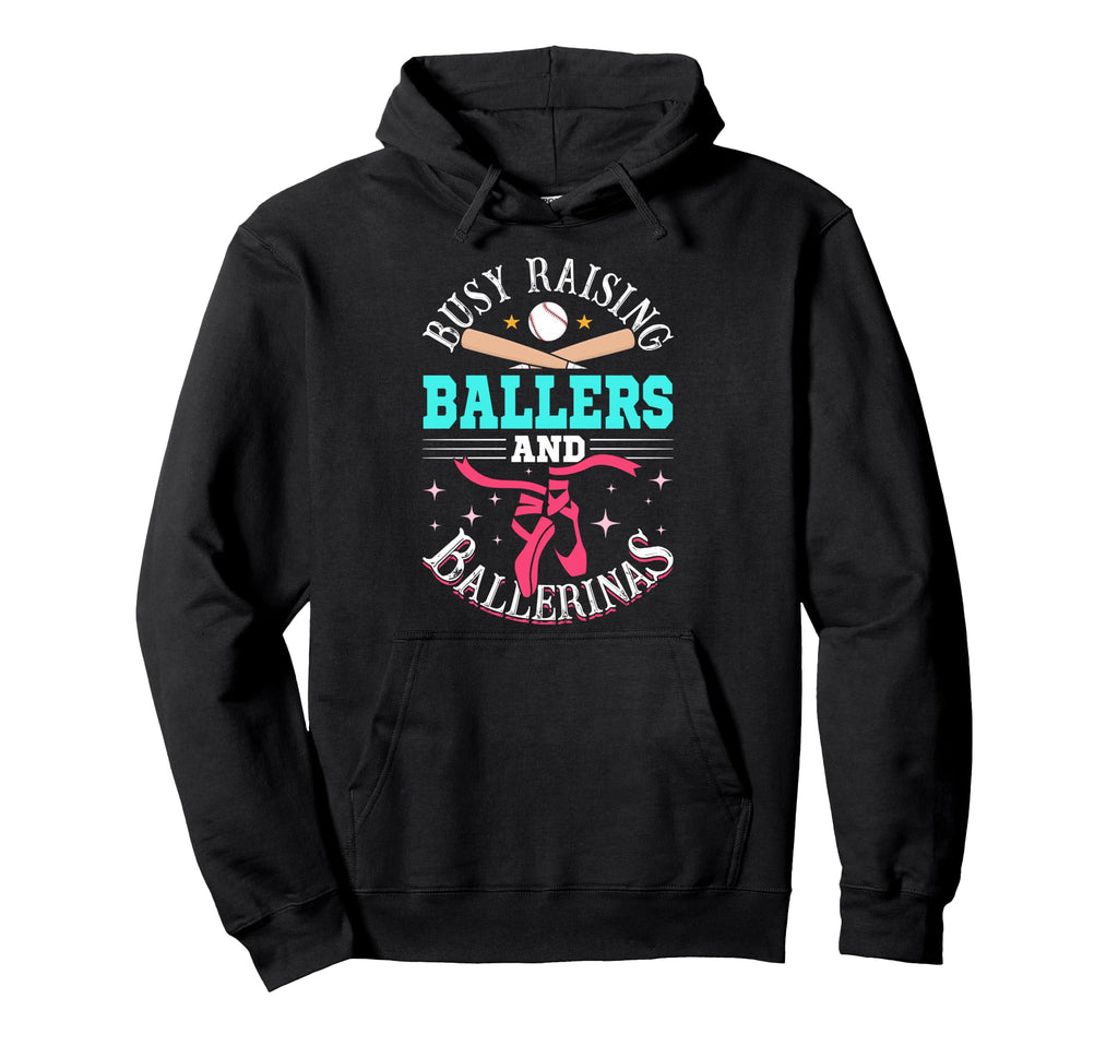 Baseball Dance Mom Busy Raising Ballers Hoodie - Trendy Graphic for Adults - T-Shirt, Sweatshirt, Hoodie