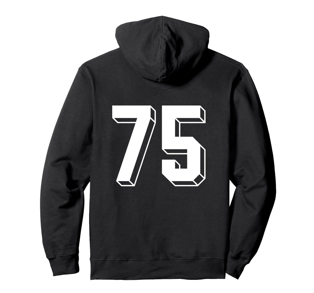 Number 75 Backside 80S 90S Team Hoodie - Fun Novelty Design for Adults - T-Shirt, Sweatshirt, Hoodie