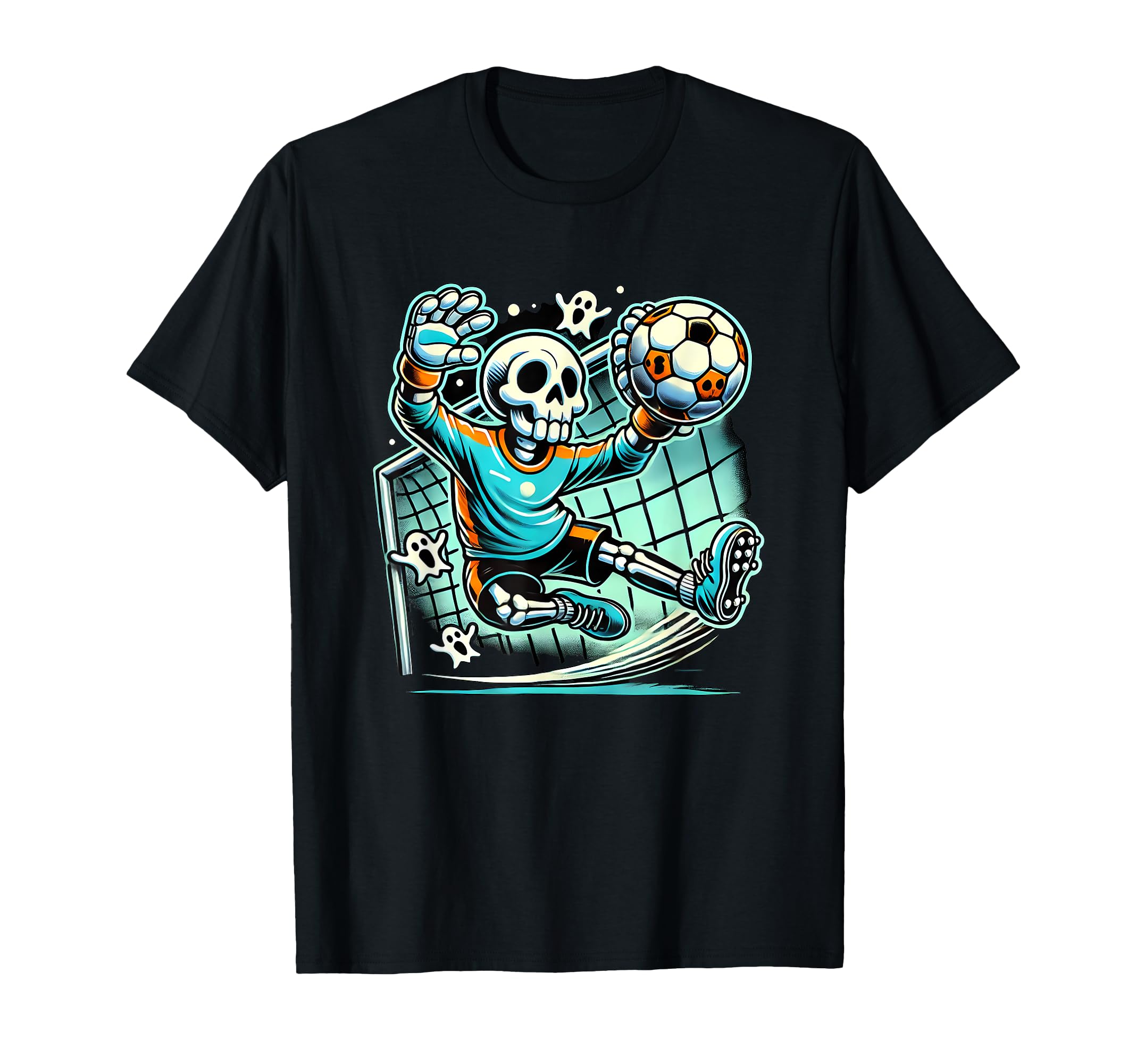 Halloween Skeleton Goalie Soccer T-Shirt - Casual Everyday Wear Unisex - T-Shirt, Sweatshirt, Hoodie