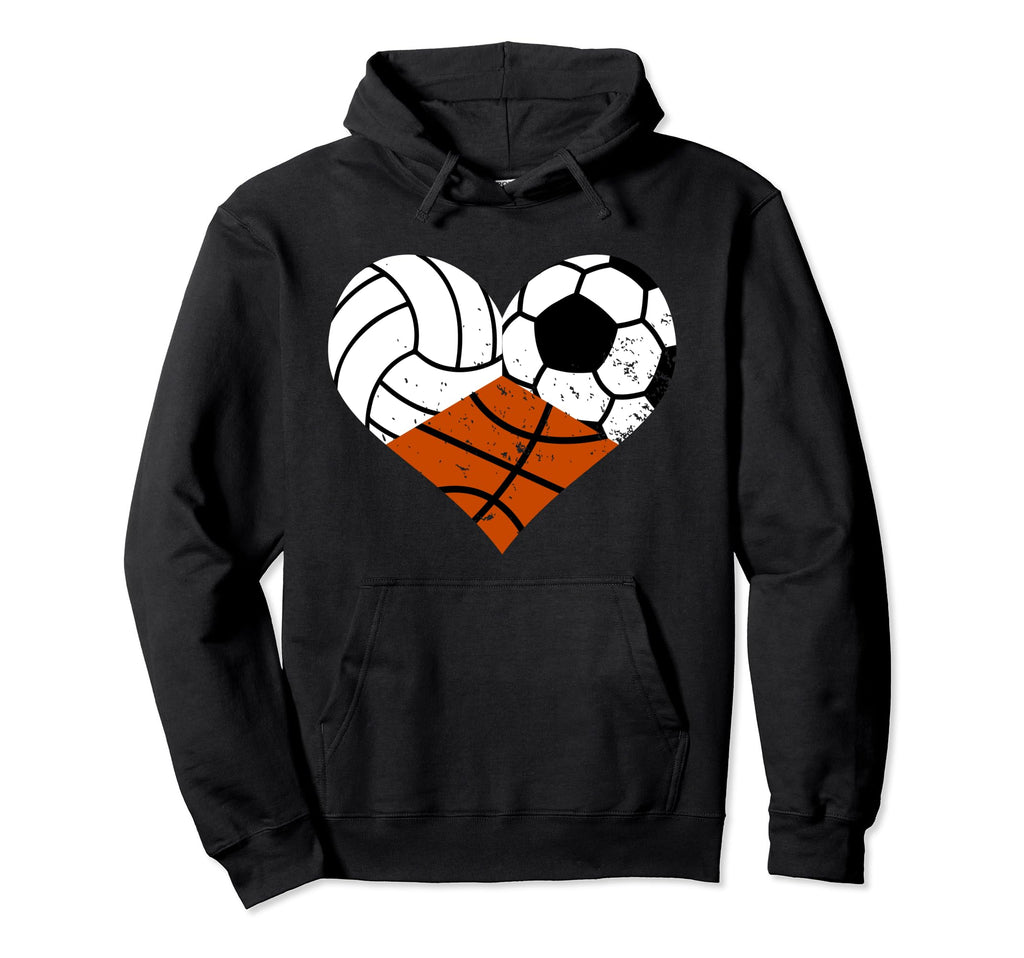 Volleyball Soccer Basketball Heart Funny Hoodie - Unique Graphic Unisex - T-Shirt, Sweatshirt, Hoodie