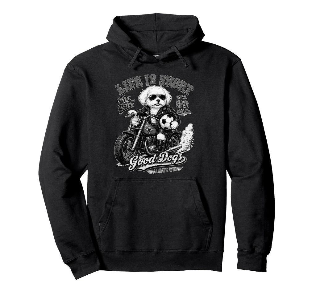 Maltese Motorbike Love Footbal Soccer Hoodie - Novelty Apparel for Adults - T-Shirt, Sweatshirt, Hoodie