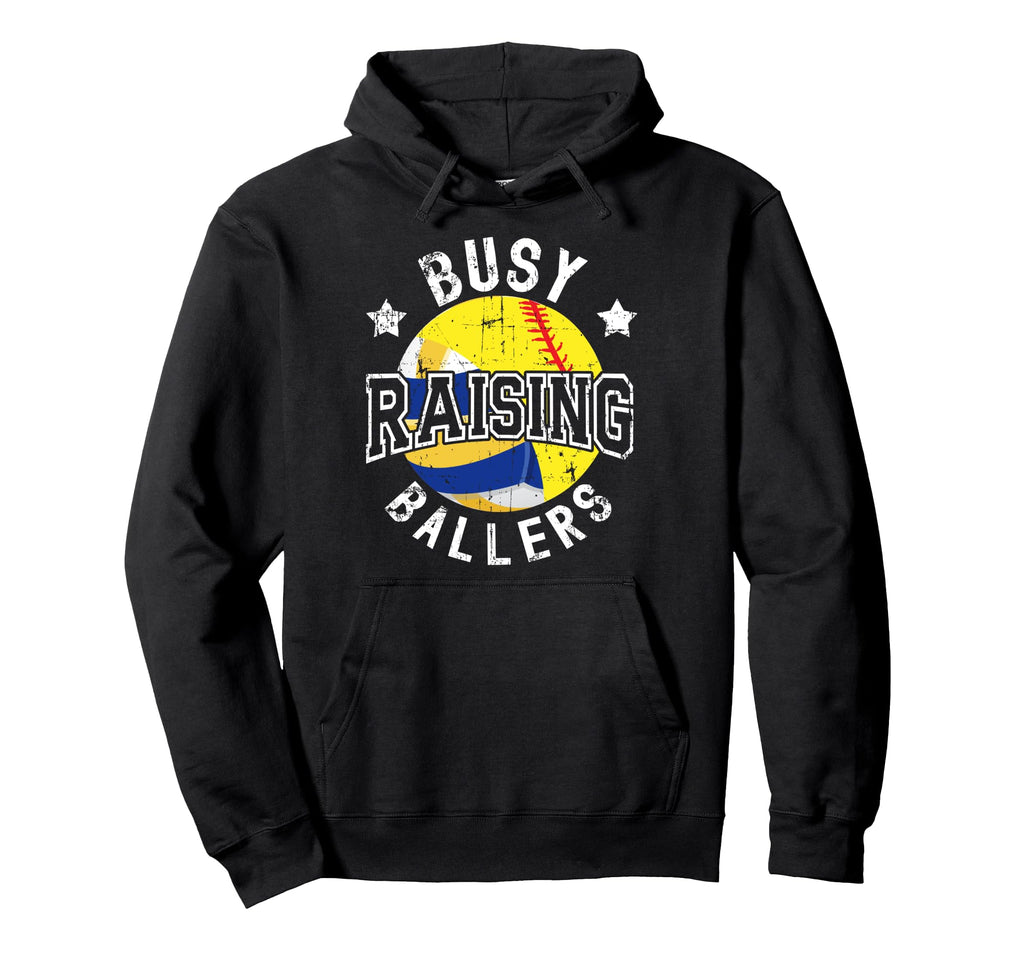 Busy Raising Ballers Volleyball Hoodie - Fun Novelty Design for Adults - T-Shirt, Sweatshirt, Hoodie
