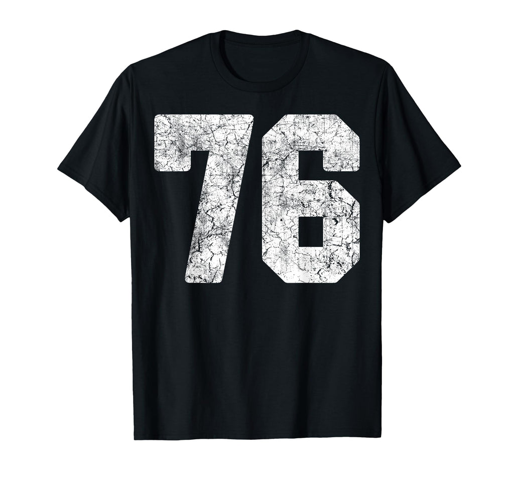 Distressed White Number 76 Jersey T-Shirt - Fun Novelty Design Unisex - T-Shirt, Sweatshirt, Hoodie