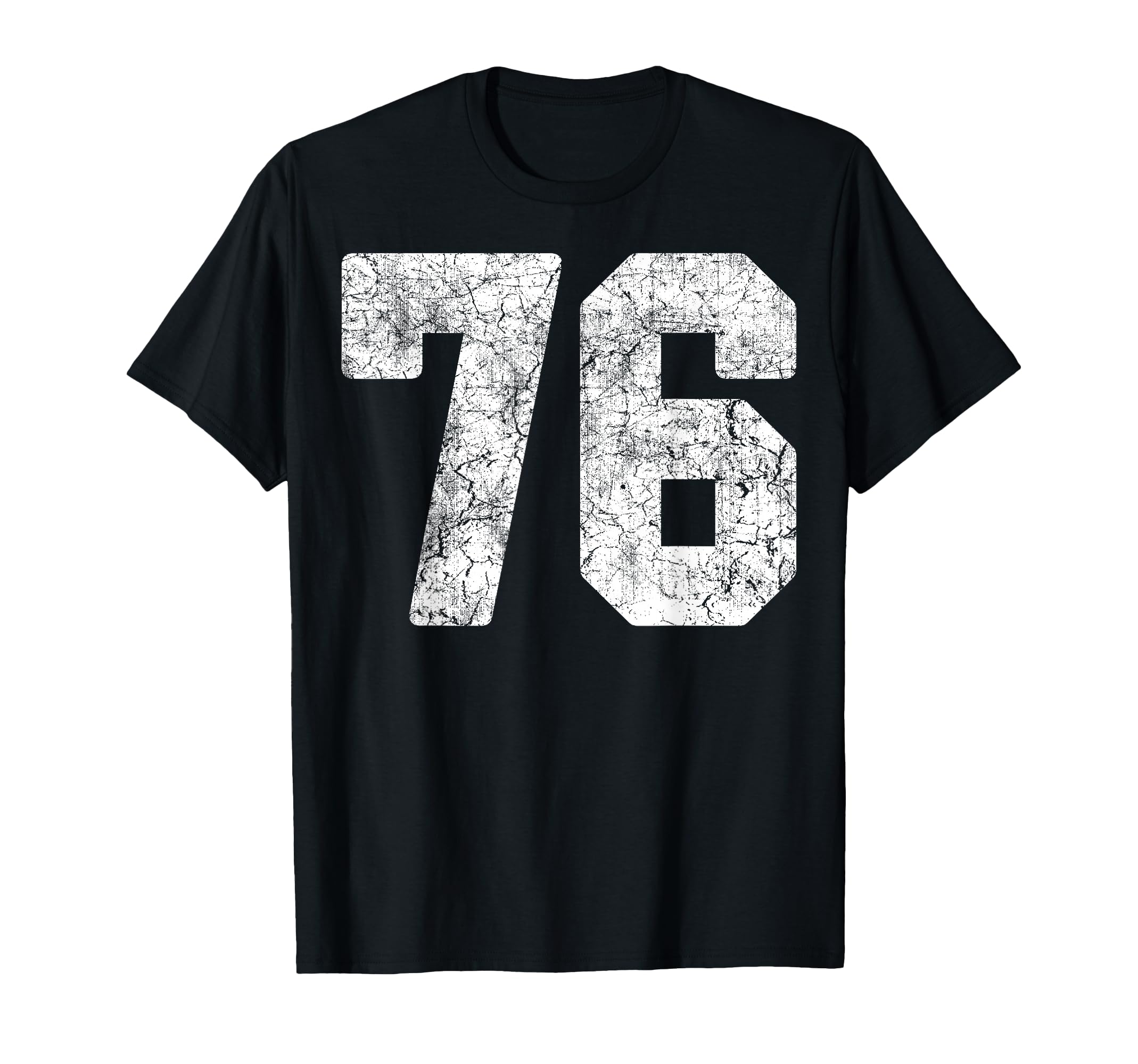 Distressed White Number 76 Jersey T-Shirt - Fun Novelty Design Unisex - T-Shirt, Sweatshirt, Hoodie