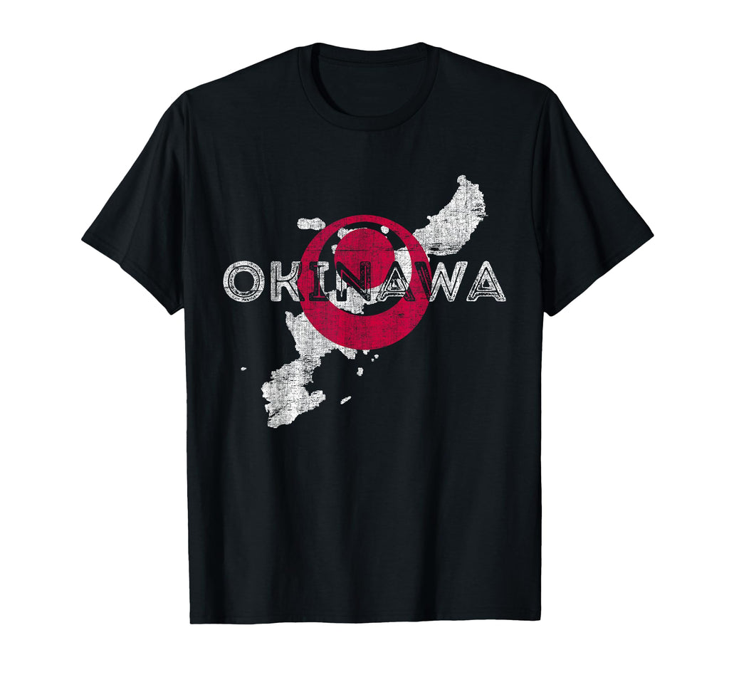 Okinawa Map And Flag Distressed T-Shirt - Minimalist Print for Adults - T-Shirt, Sweatshirt, Hoodie