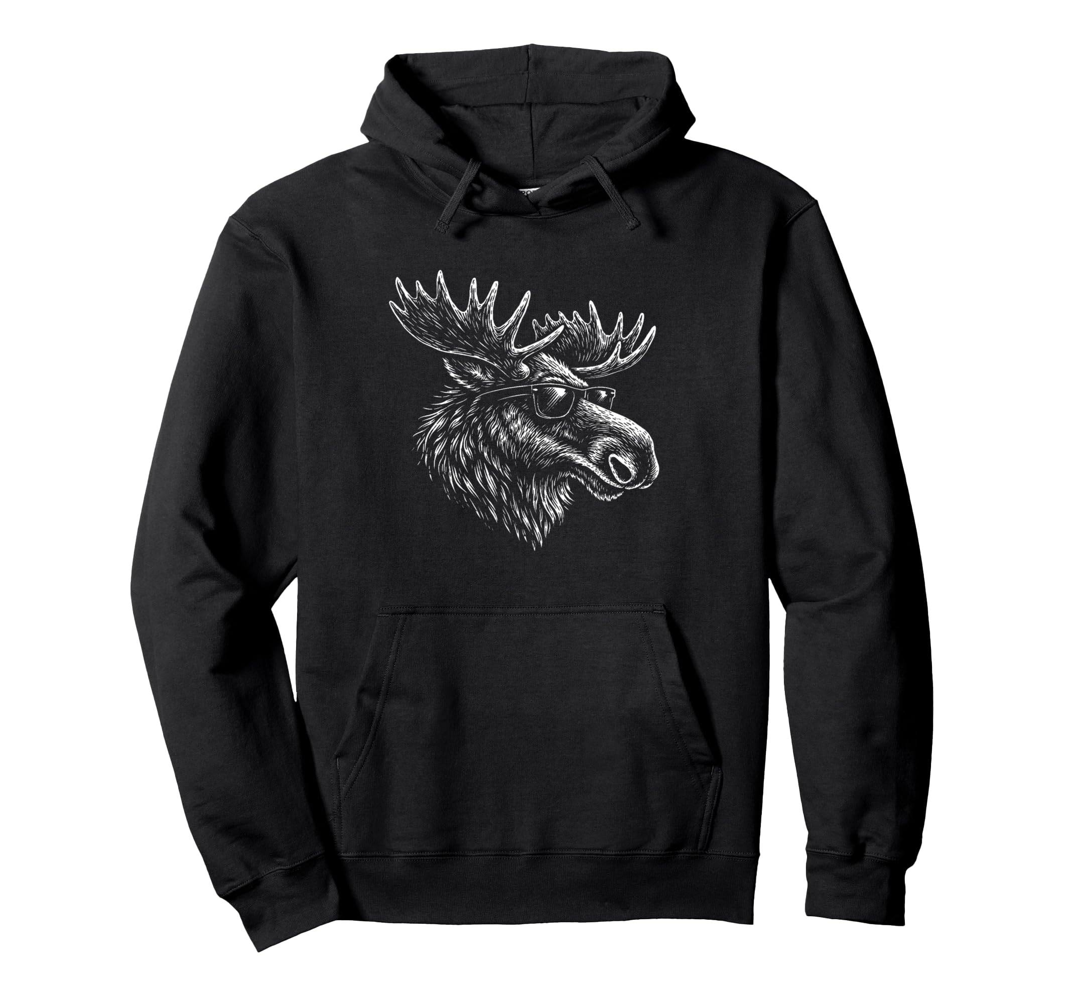 Moose Sunglasses Ink Engraving Hoodie - Graphic Print for Adults - T-Shirt, Sweatshirt, Hoodie