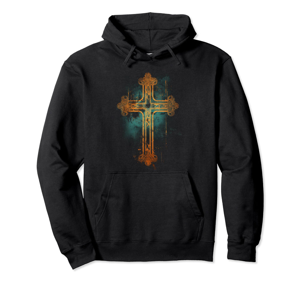 Cross Distressed 90S Goth Grunge Hoodie - Casual Everyday Wear Men Women - T-Shirt, Sweatshirt, Hoodie