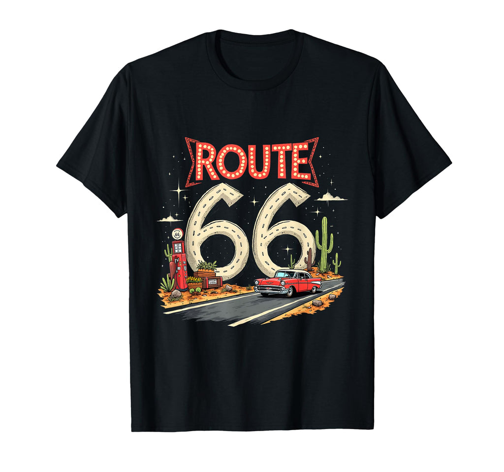 Route 66 Desert Scene Red Car T-Shirt - Graphic Print Unisex - T-Shirt, Sweatshirt, Hoodie