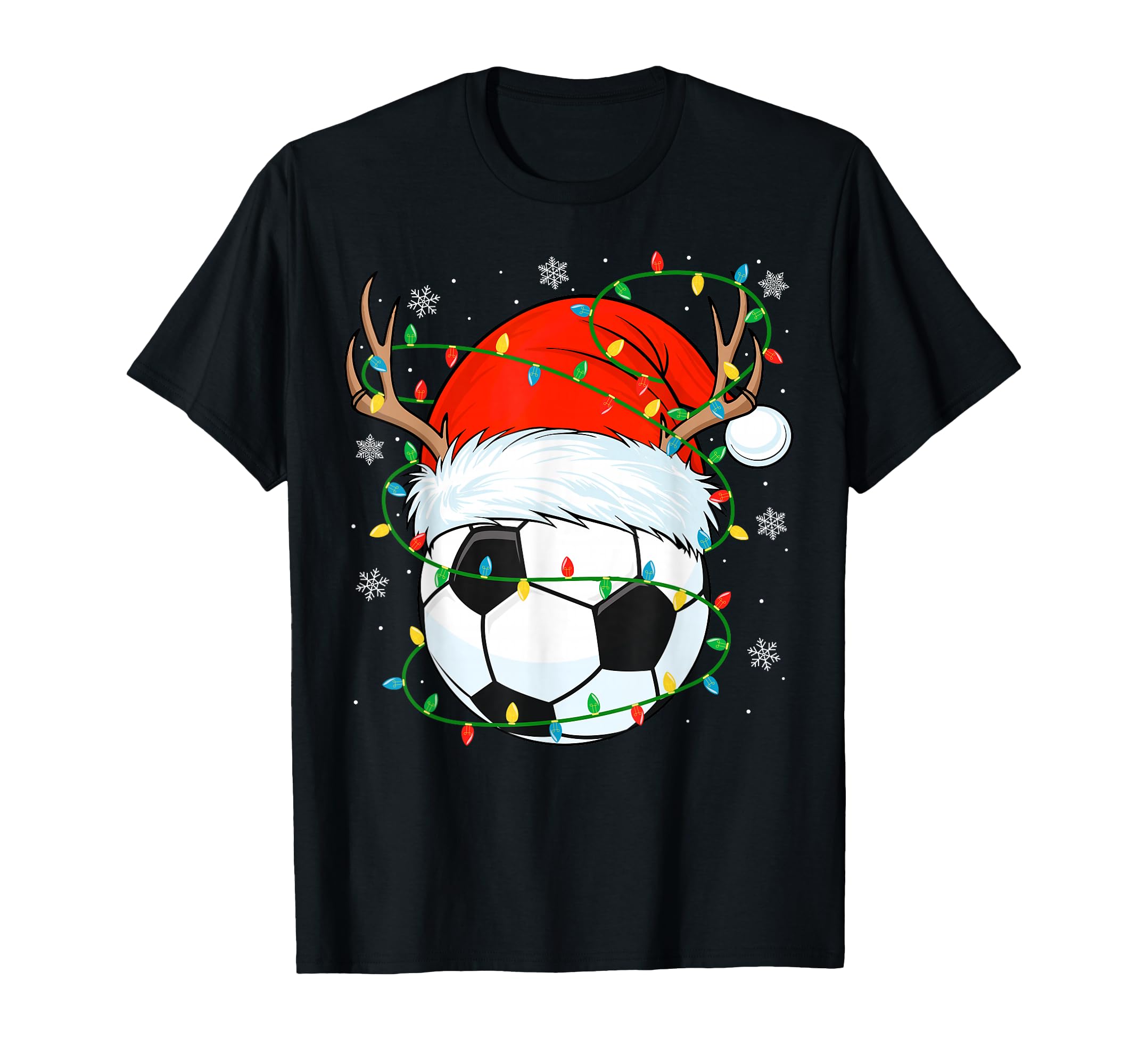 Santa Soccer Ball Lights Soccer T-Shirt - Aesthetic Graphic for Adults - T-Shirt, Sweatshirt, Hoodie