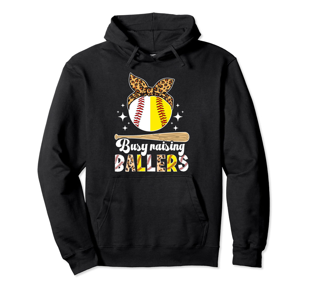 Busy Raising Ballers Baseball Softball Mom Hoodie - Novelty Apparel Unisex - T-Shirt, Sweatshirt, Hoodie