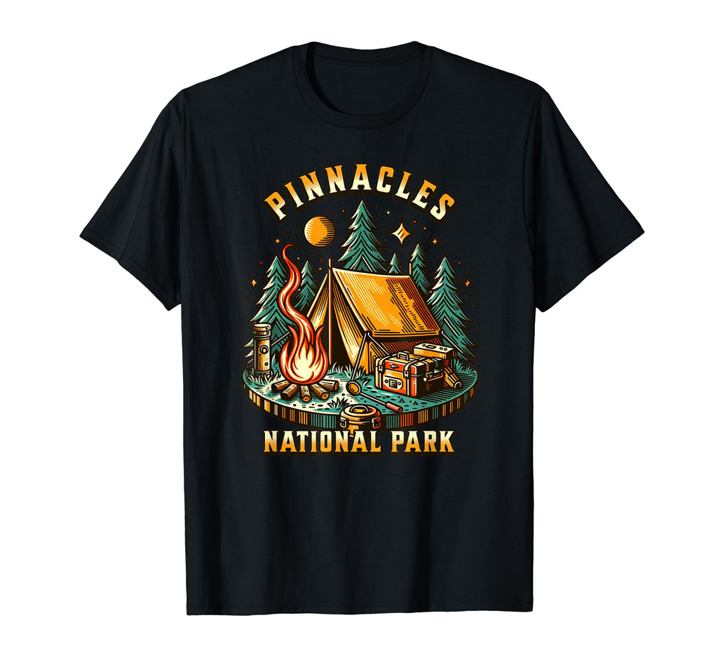 Camping Forest Tent Campfire Pinnacles T-Shirt - Trendy Graphic Unisex - T-Shirt, Sweatshirt, Hoodie