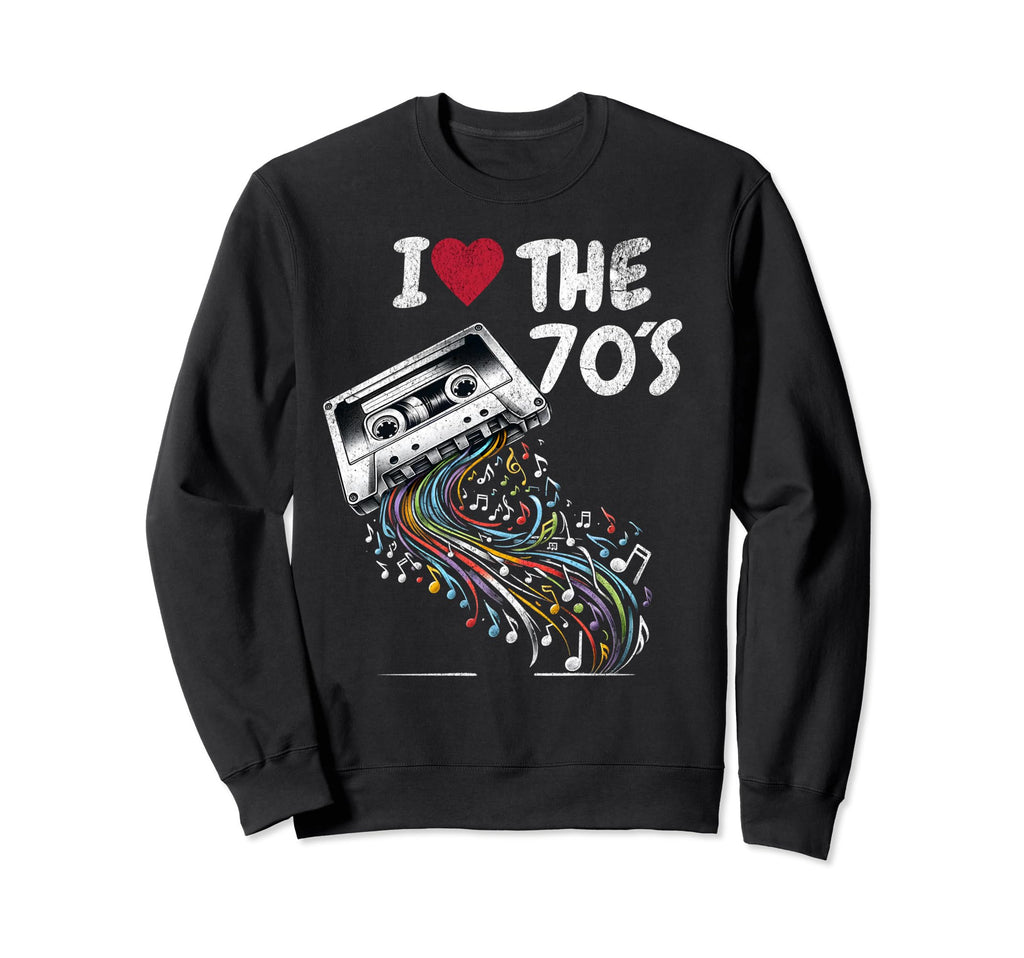 70S Music Notes Cassette Tape Sweatshirt - Custom Art Print for Adults - T-Shirt, Sweatshirt, Hoodie