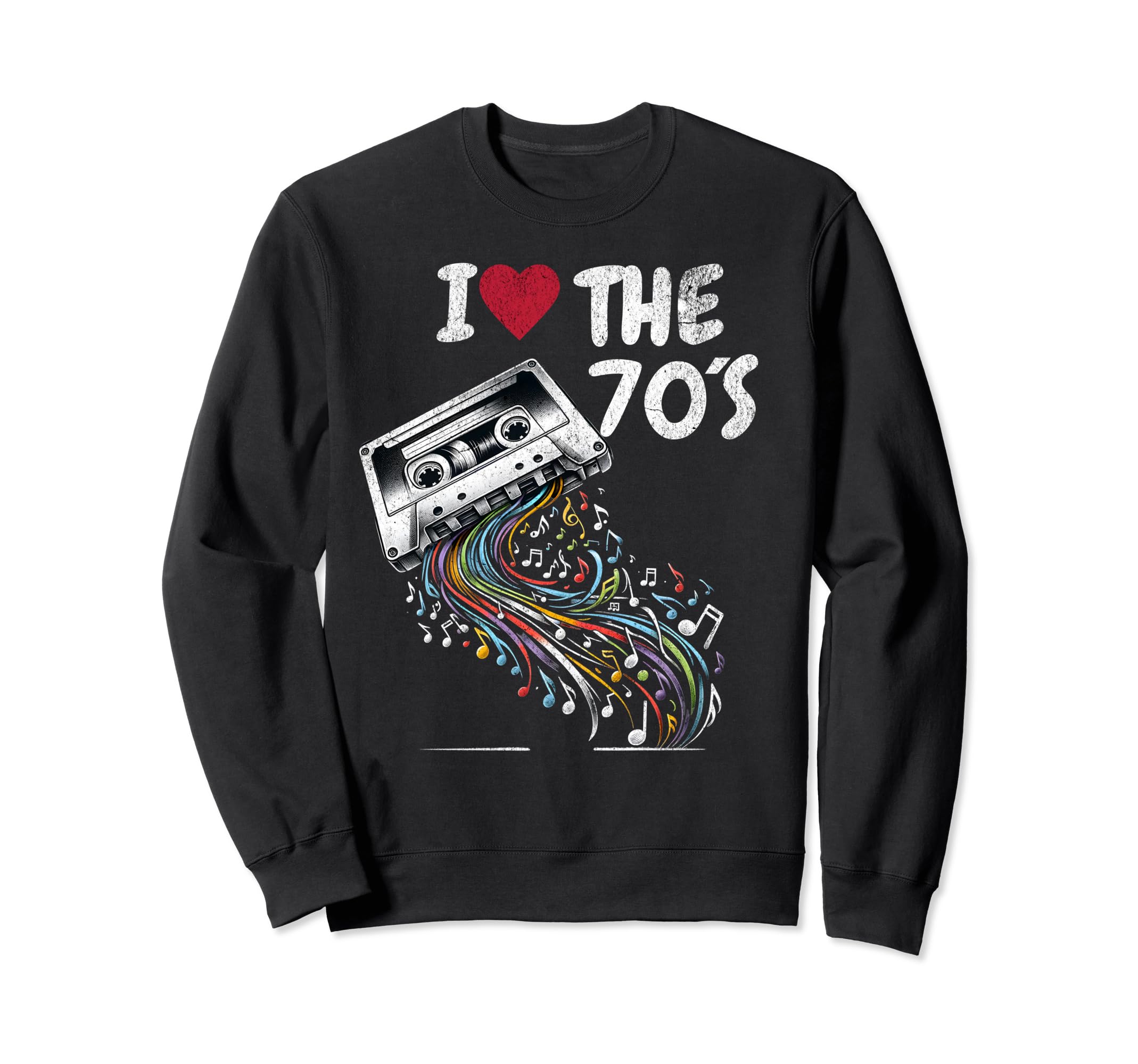 70S Music Notes Cassette Tape Sweatshirt - Custom Art Print for Adults - T-Shirt, Sweatshirt, Hoodie