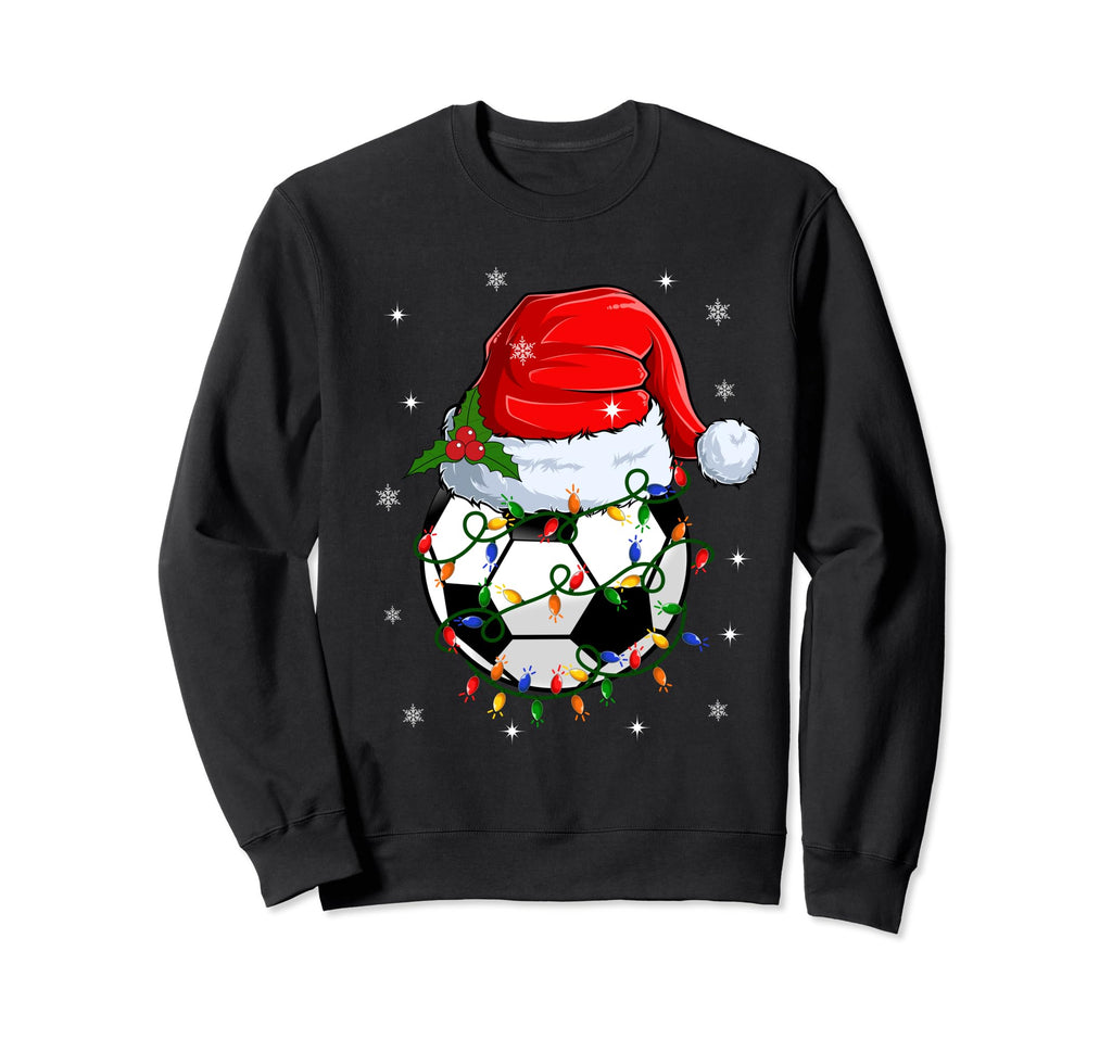 Soccer Ball Santa Hat Funny Sweatshirt - Casual Everyday Wear Men Women - T-Shirt, Sweatshirt, Hoodie