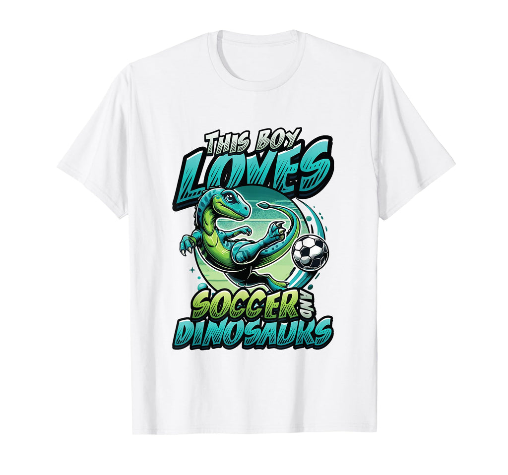 This Loves Soccer And Dinosaurs T-Shirt - Fun Novelty Design Unisex - T-Shirt, Sweatshirt, Hoodie