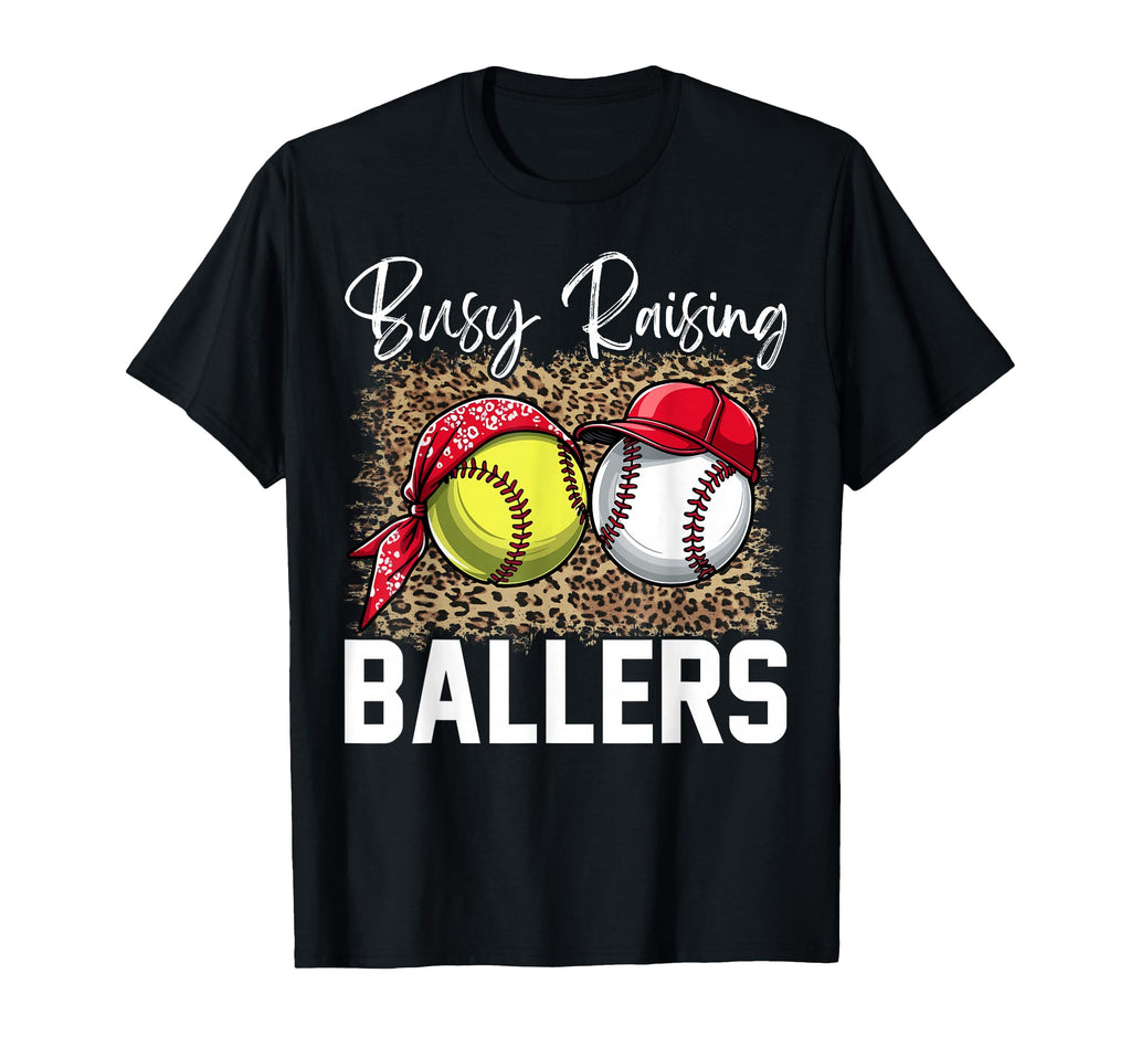 Leopard Busy Raising Ballers Softball And T-Shirt - Novelty Apparel Unisex - T-Shirt, Sweatshirt, Hoodie