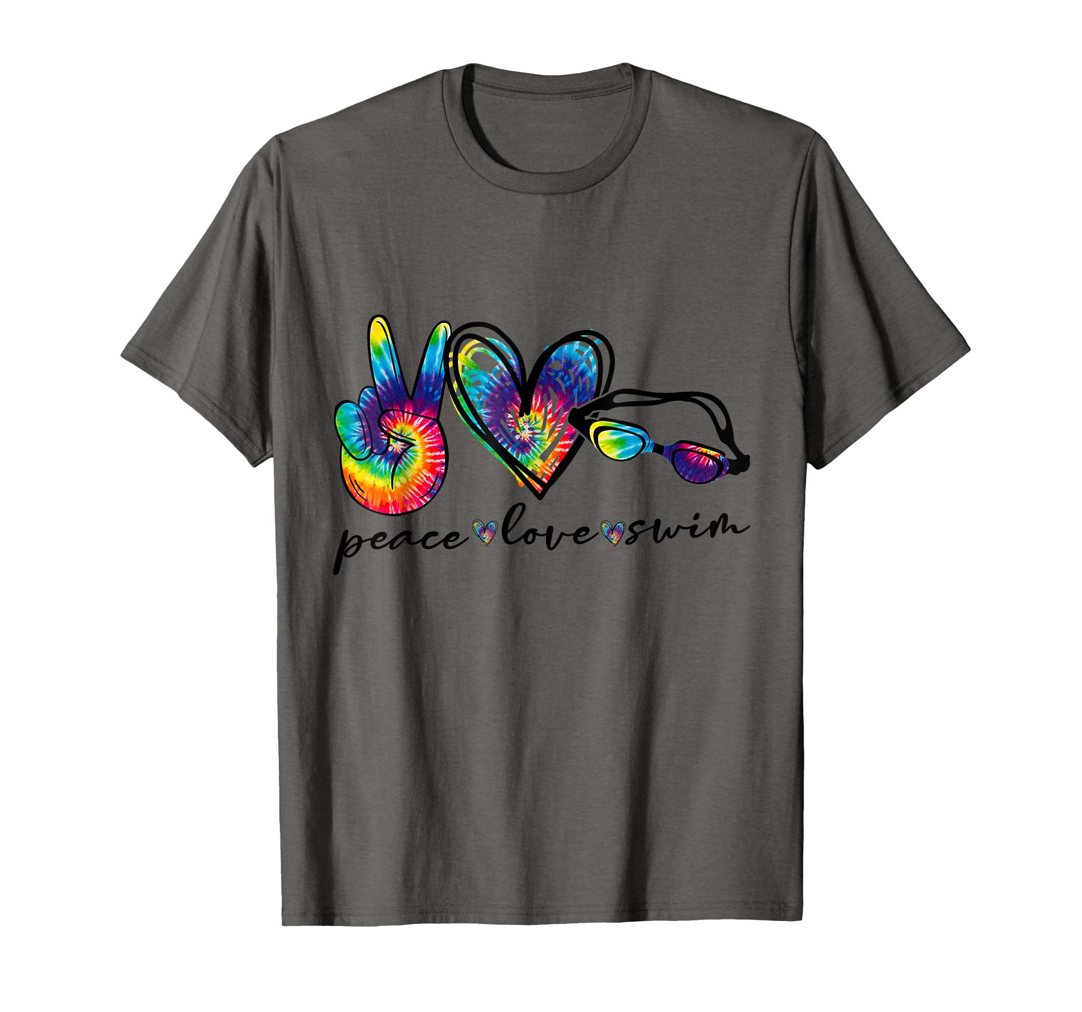 Peace Love Swim Goggles Tie Dye T-Shirt - Aesthetic Graphic for Adults - T-Shirt, Sweatshirt, Hoodie