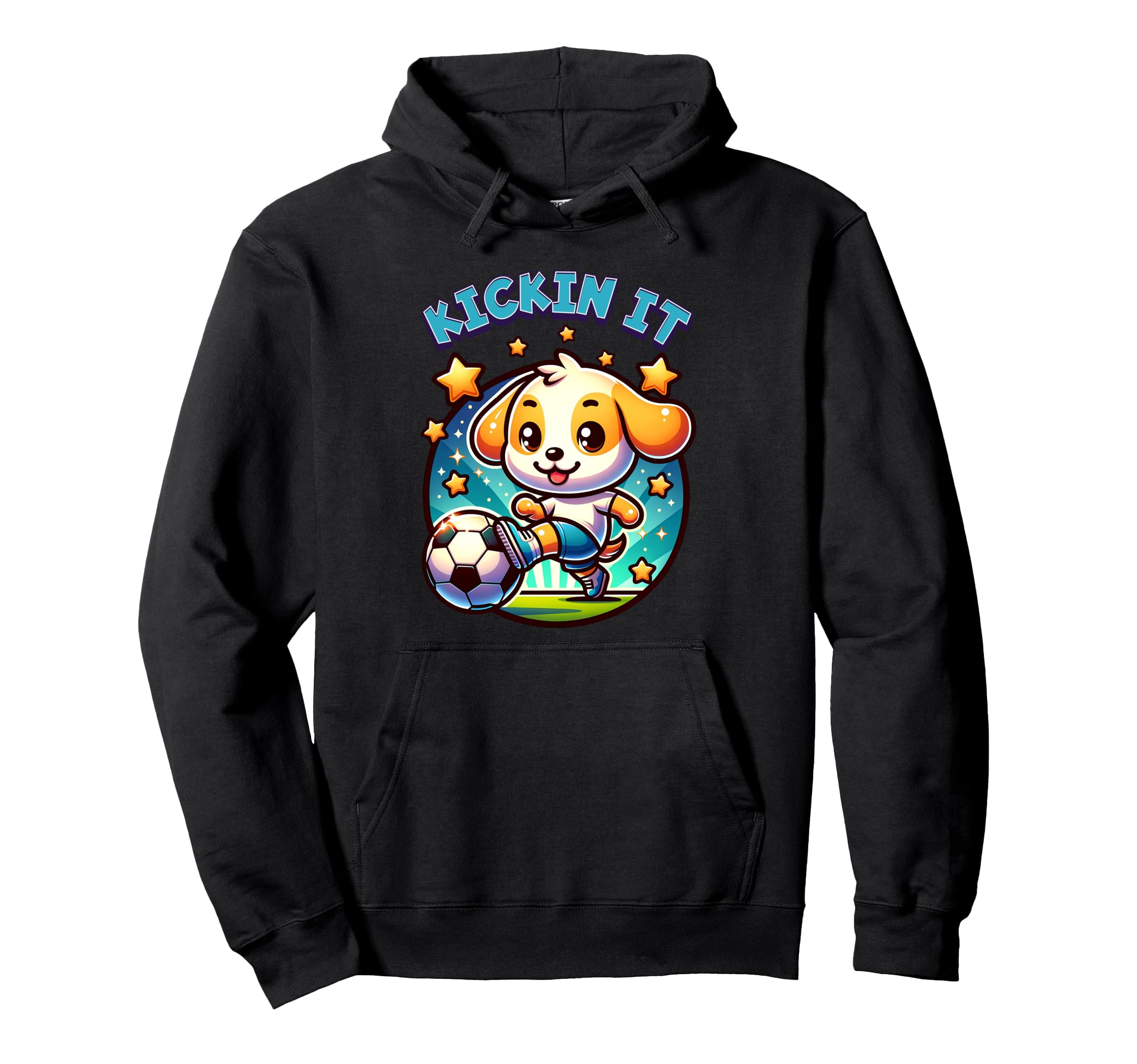 Kickin It Soccer Player Puppy Dog Ball Hoodie - Fun Novelty Design Unisex - T-Shirt, Sweatshirt, Hoodie