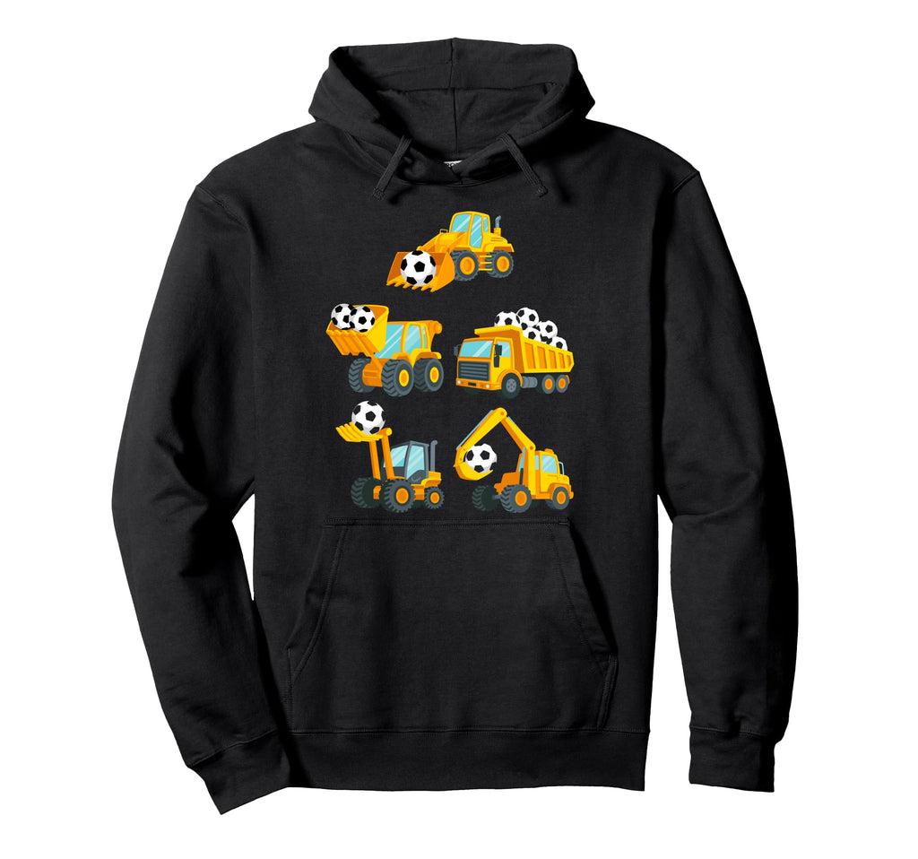 Construction Trucks Carrying Soccer Balls Hoodie - Unique Graphic Unisex - T-Shirt, Sweatshirt, Hoodie