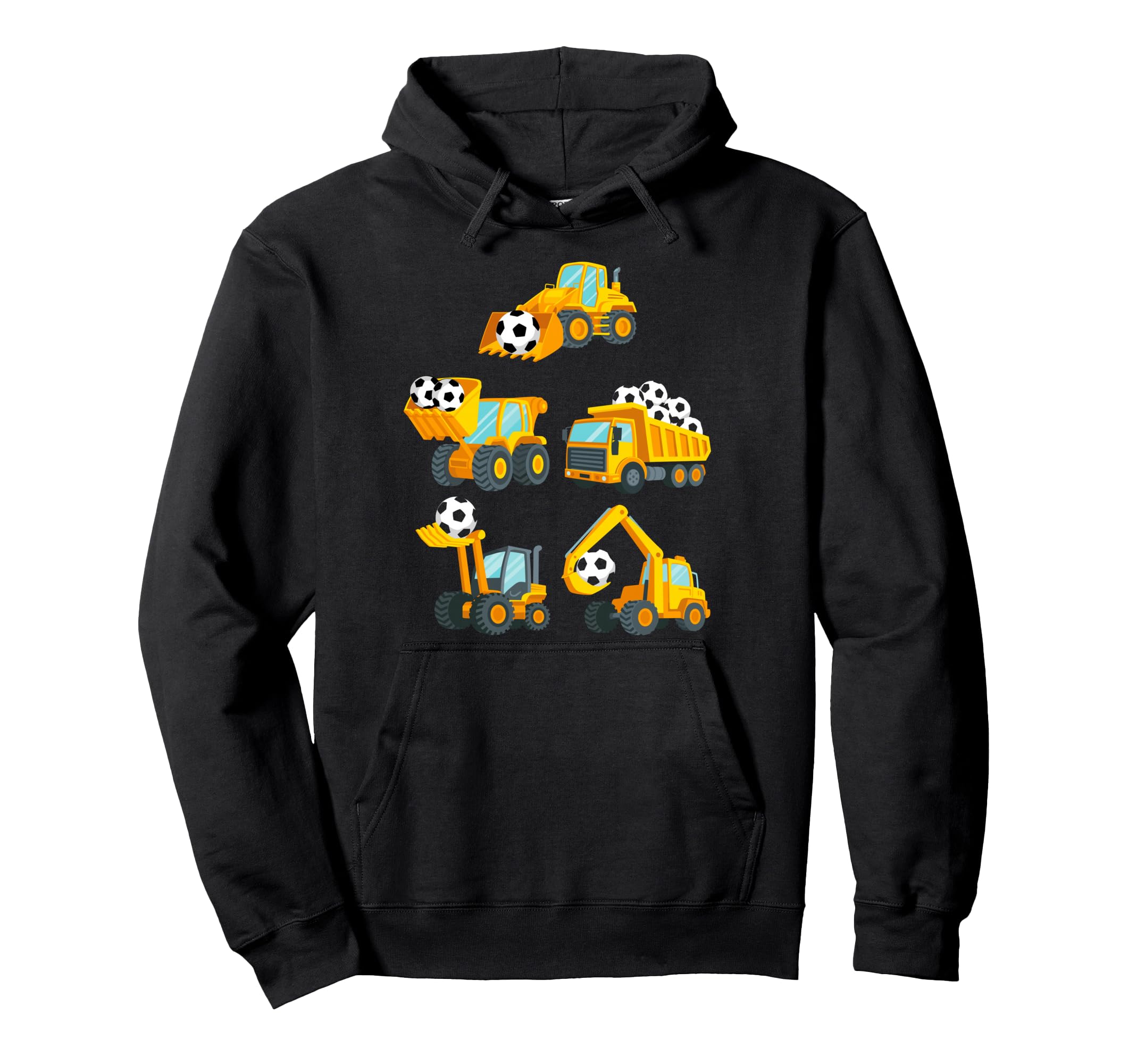 Construction Trucks Carrying Soccer Balls Hoodie - Custom Art Print Unisex - T-Shirt, Sweatshirt, Hoodie