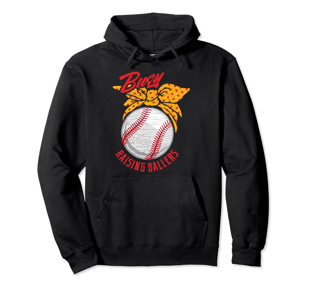 Baseball Mom Softball Busy Raising Hoodie - Minimalist Print Men Women - T-Shirt, Sweatshirt, Hoodie