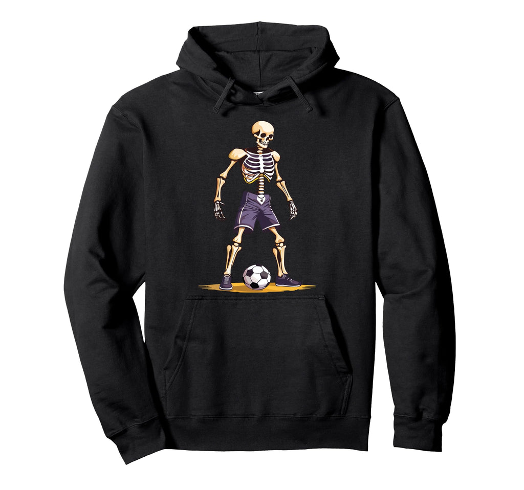 Spooky Skeleton Playing Soccer Halloween Hoodie - Custom Art Print Unisex - T-Shirt, Sweatshirt, Hoodie