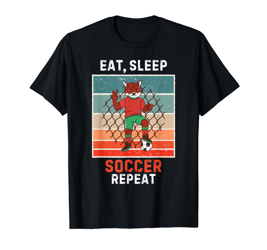 Fox Eat Sleep Soccer Repeat Grunge T-Shirt - Fun Novelty Design Unisex - T-Shirt, Sweatshirt, Hoodie