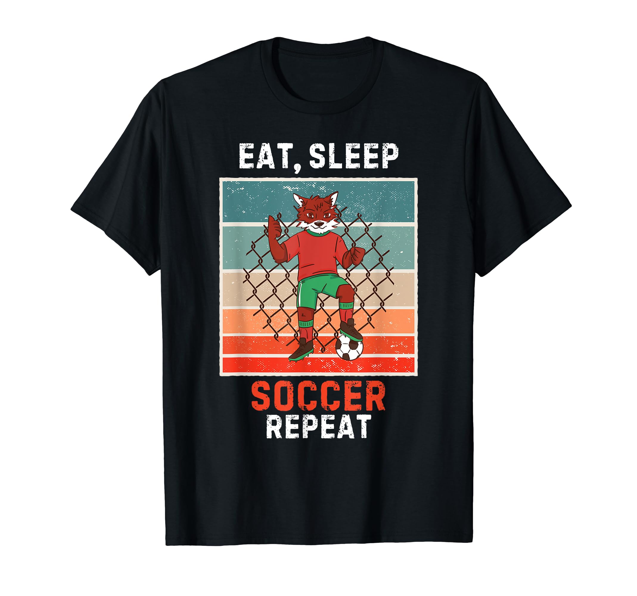 Fox Eat Sleep Soccer Repeat Grunge T-Shirt - Fun Novelty Design Unisex - T-Shirt, Sweatshirt, Hoodie