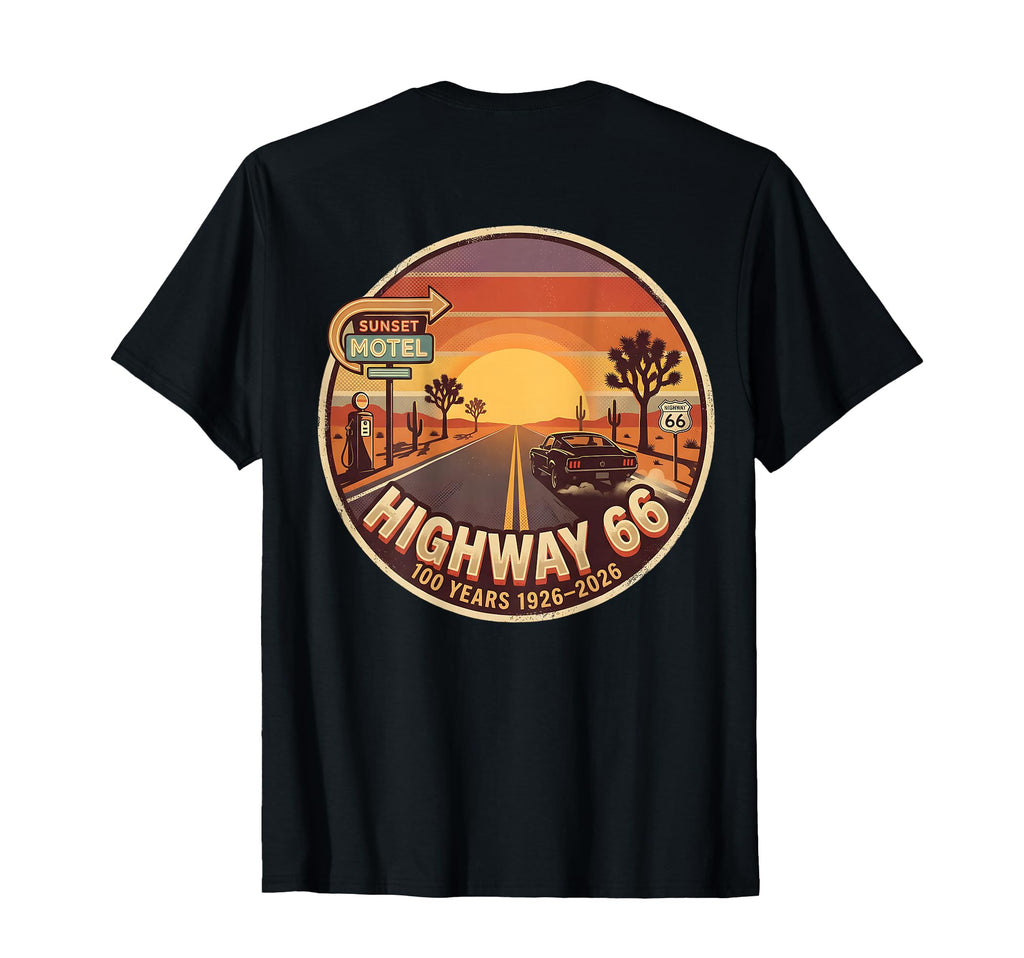 Back Highway 66 100 Years 1926 2026 T-Shirt - Custom Art Print Men Women - T-Shirt, Sweatshirt, Hoodie