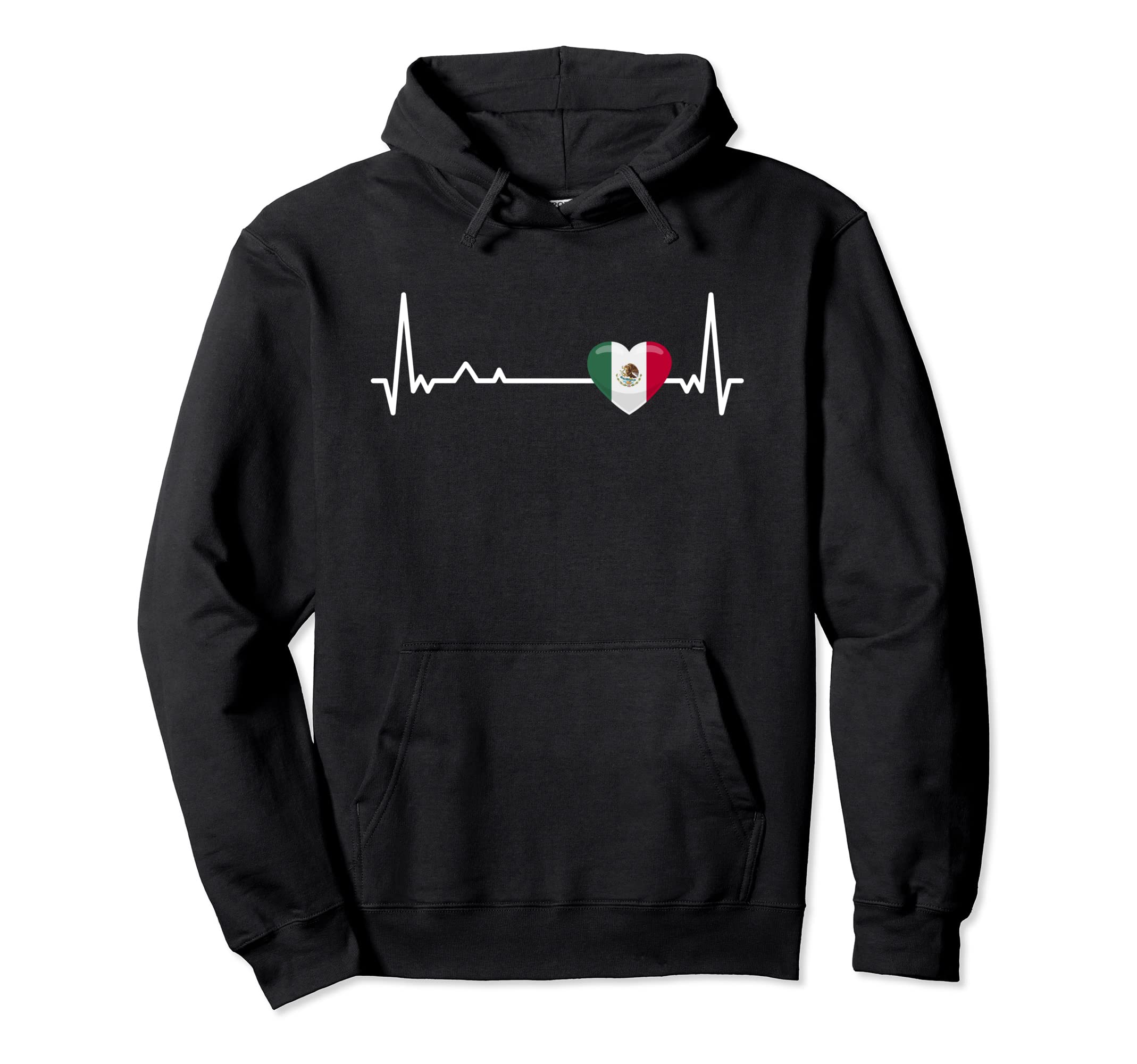 Heartbeat Mexico Flag Soccer Fan Hoodie - Casual Everyday Wear for Adults - T-Shirt, Sweatshirt, Hoodie
