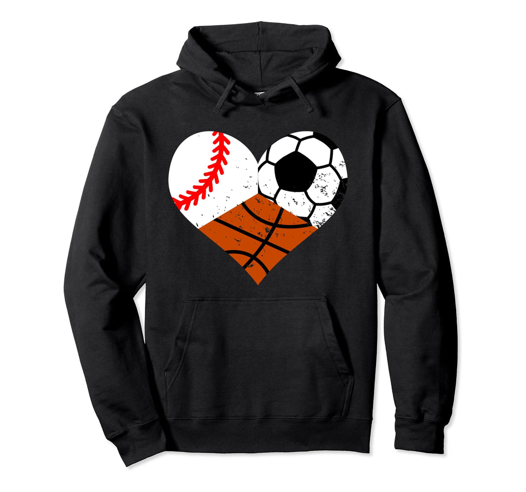 Baseball Soccer Basketball Heart Funny Hoodie - Graphic Print for Adults - T-Shirt, Sweatshirt, Hoodie