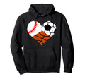Baseball Soccer Basketball Heart Funny Hoodie - Graphic Print for Adults - T-Shirt, Sweatshirt, Hoodie