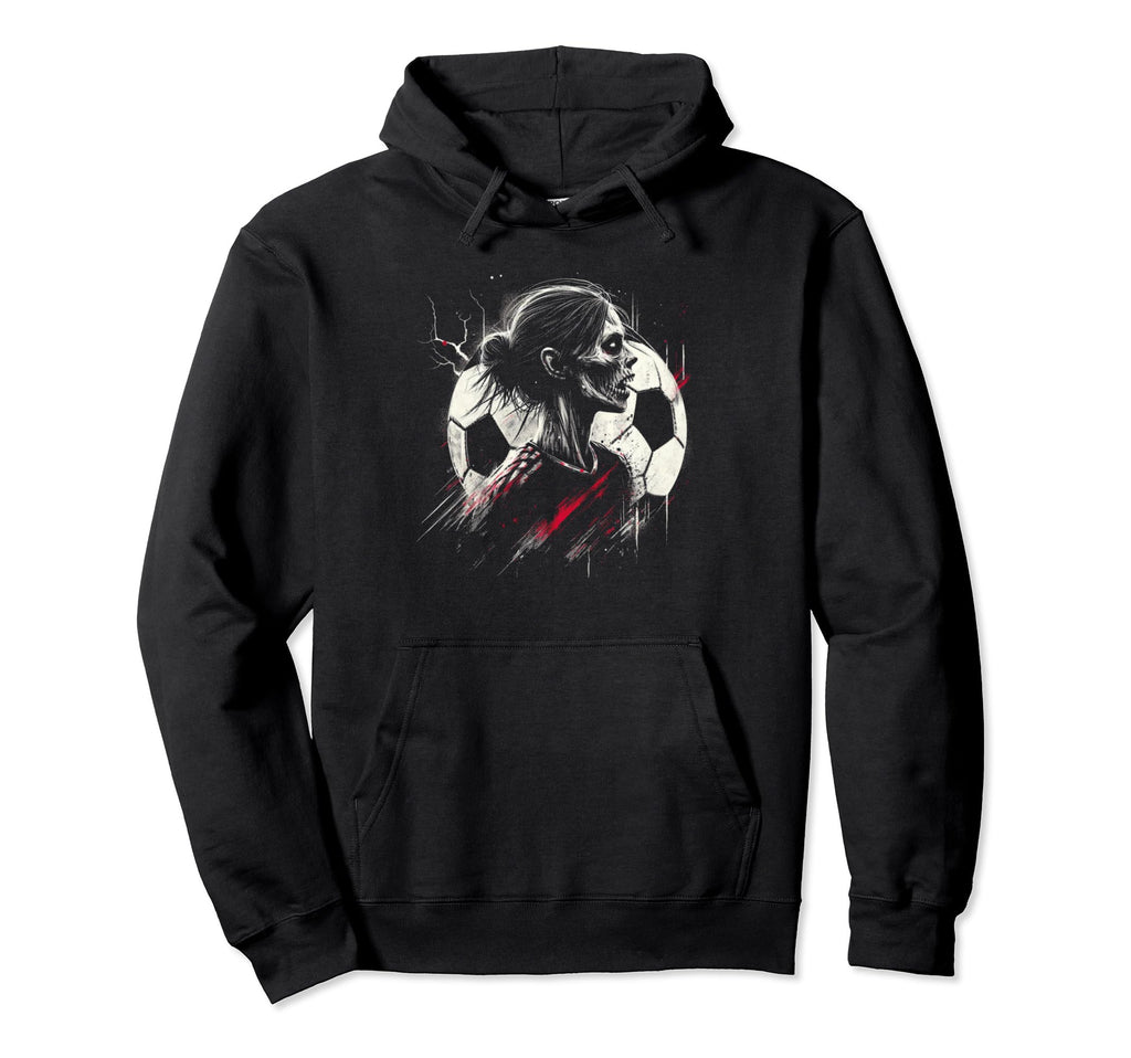 Female Zombie Soccer Player Creepy Hoodie - Unique Graphic Men Women - T-Shirt, Sweatshirt, Hoodie