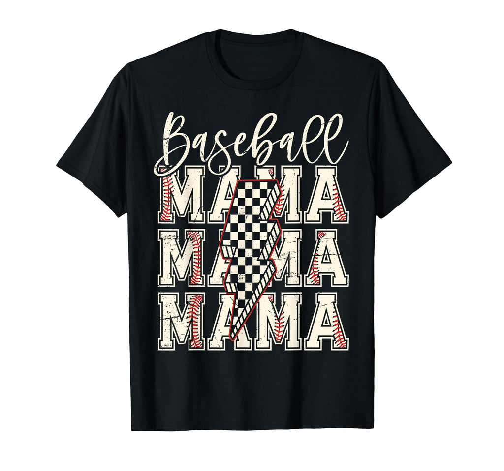 Checkered Baseball Mama Black T-Shirt - Casual Everyday Wear Men Women - T-Shirt, Sweatshirt, Hoodie