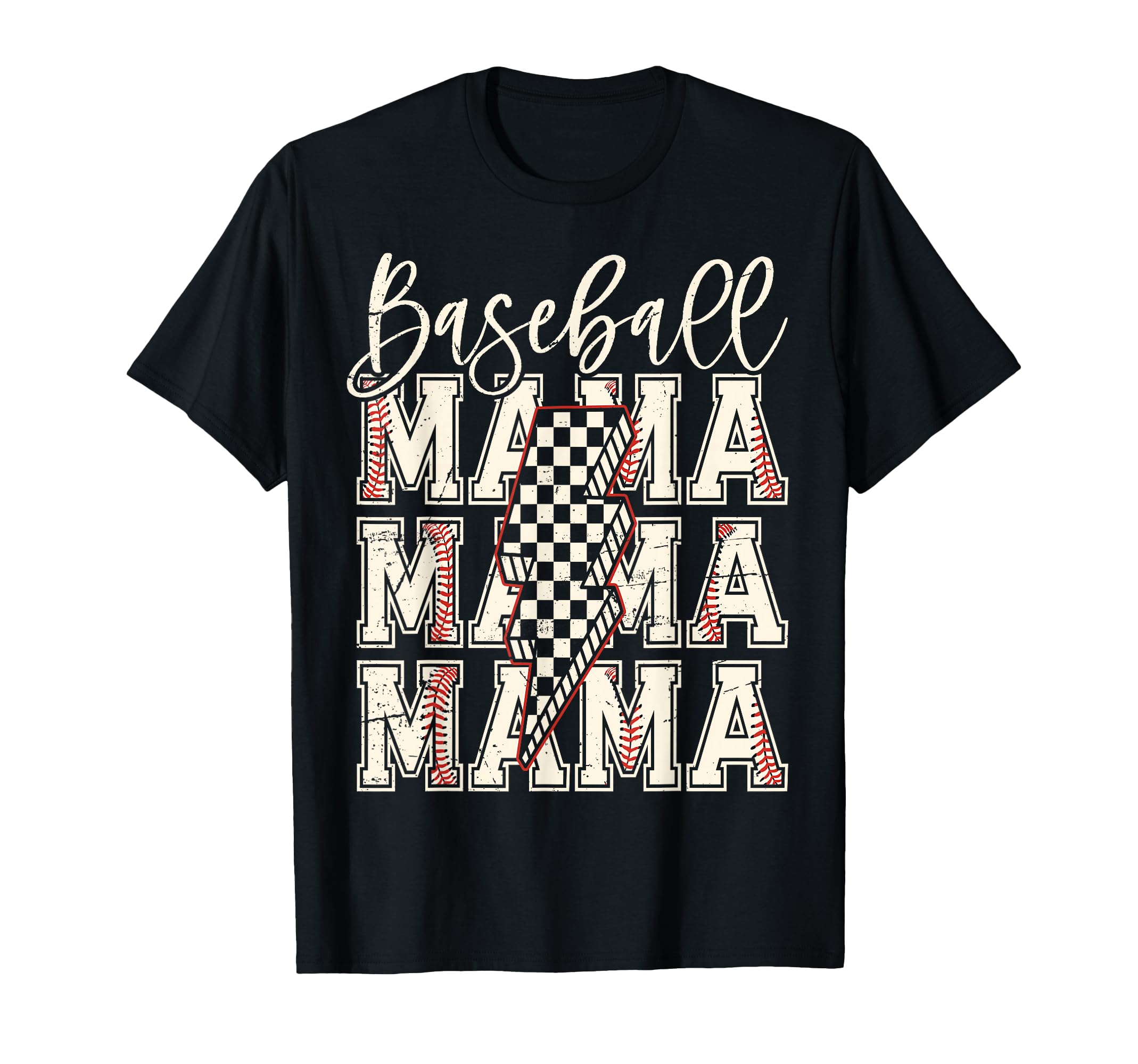 Checkered Baseball Mama Black T-Shirt - Casual Everyday Wear Men Women - T-Shirt, Sweatshirt, Hoodie