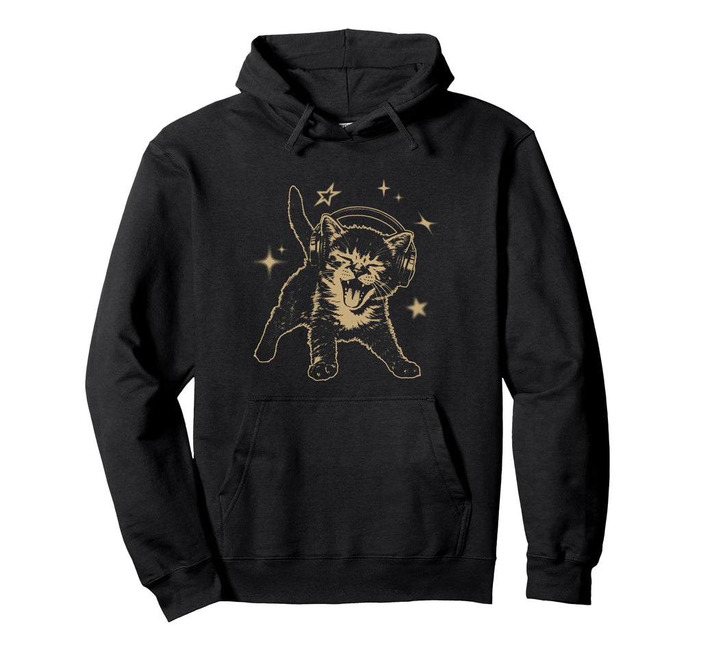 Cat Headphones Stars Grunge 90S Y2K Hoodie - Unique Graphic Unisex - T-Shirt, Sweatshirt, Hoodie