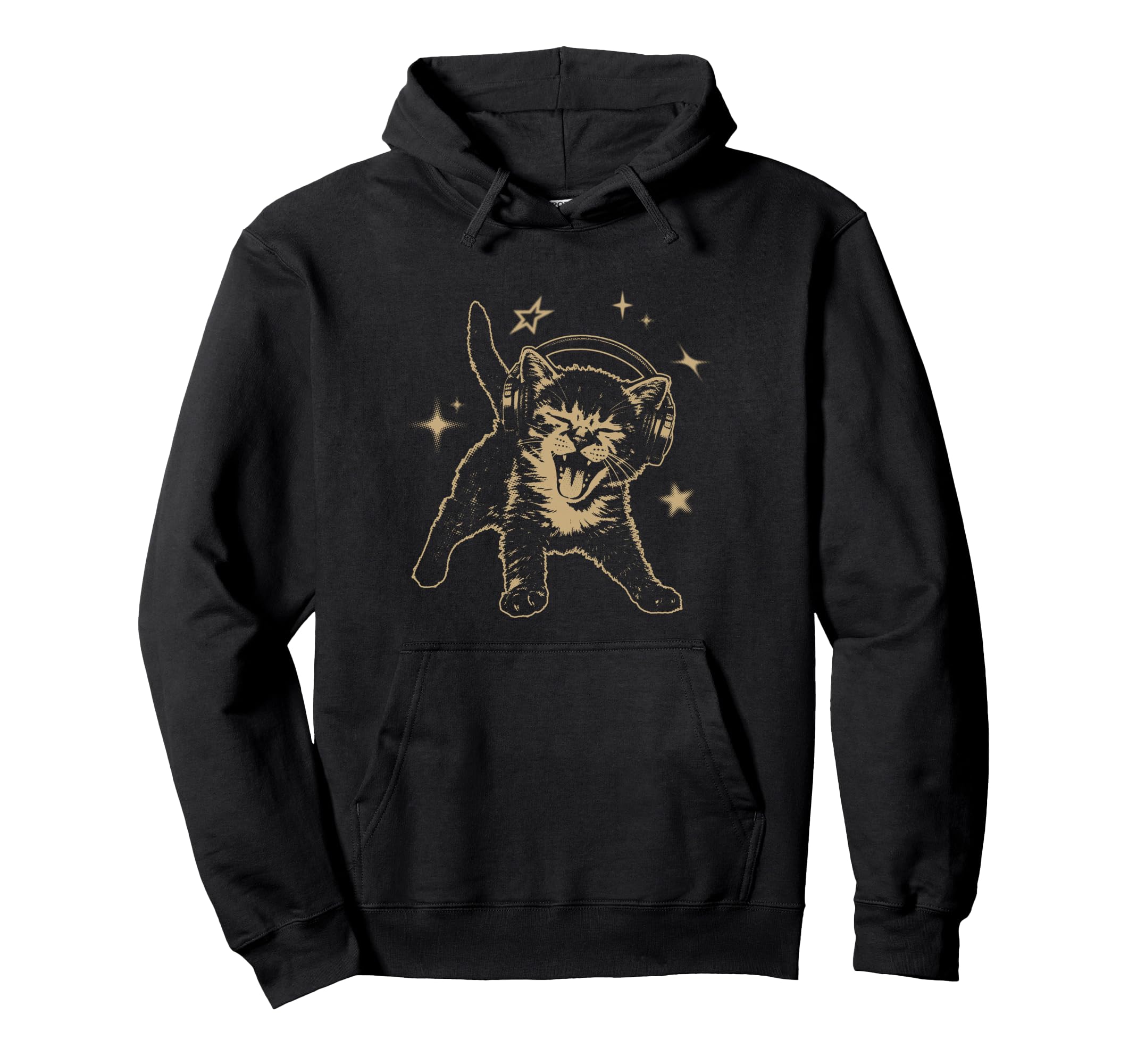 Cat Headphones Stars Grunge 90S Y2K Hoodie - Unique Graphic Unisex - T-Shirt, Sweatshirt, Hoodie