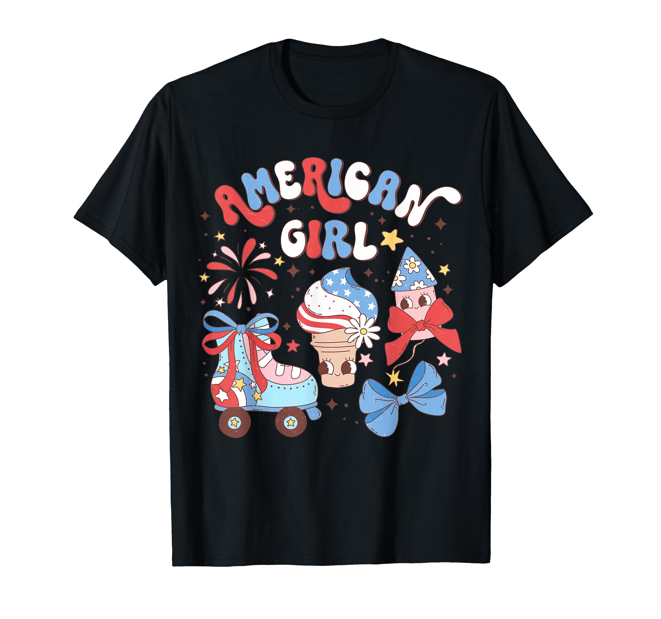 July 4 Flag Firework Ice Cream Roller Skate T-Shirt - Graphic Print Unisex - T-Shirt, Sweatshirt, Hoodie