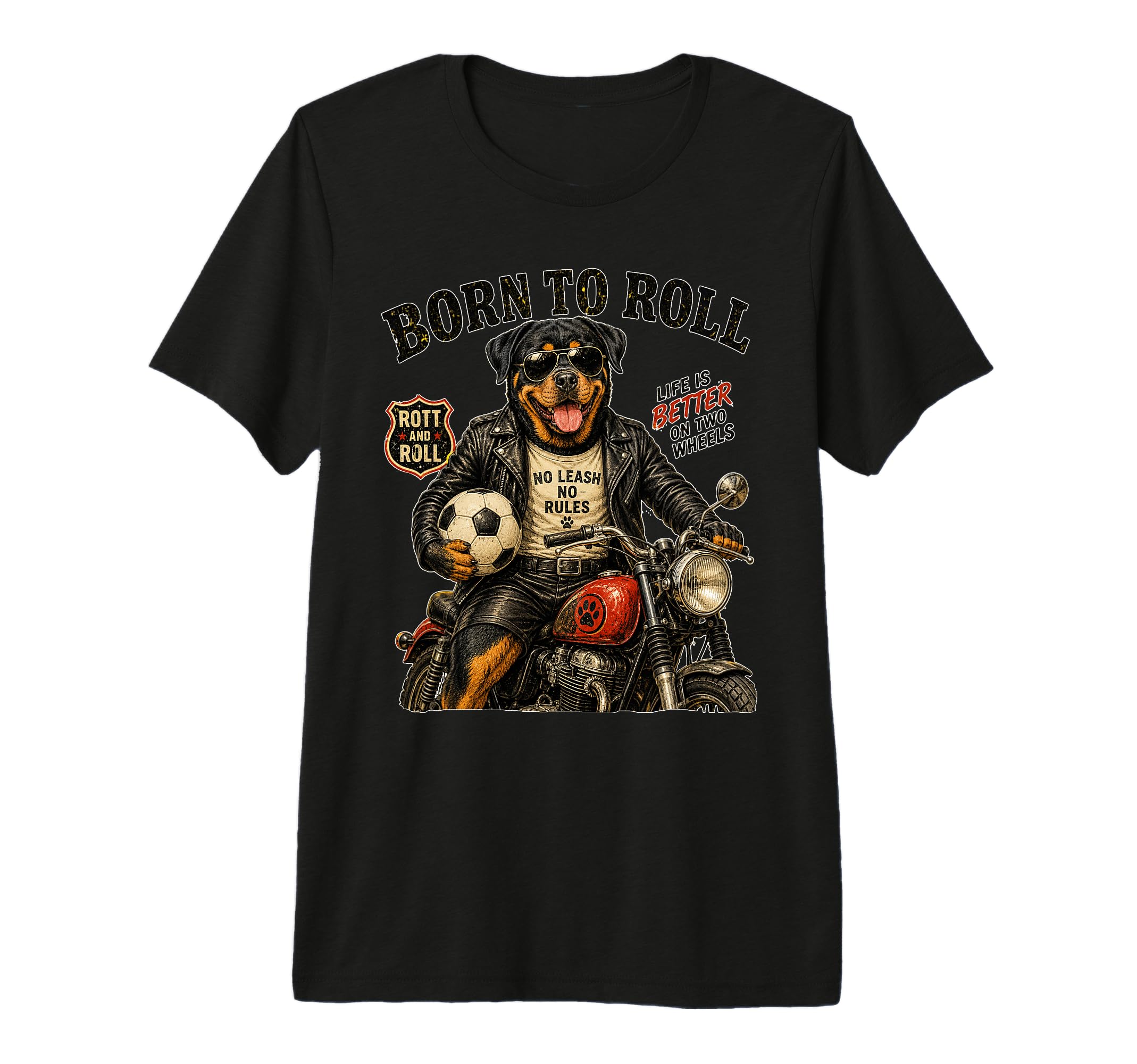 Rottweiler Motorbike Love Footbal Soccer T-Shirt - Graphic Print Men Women - T-Shirt, Sweatshirt, Hoodie