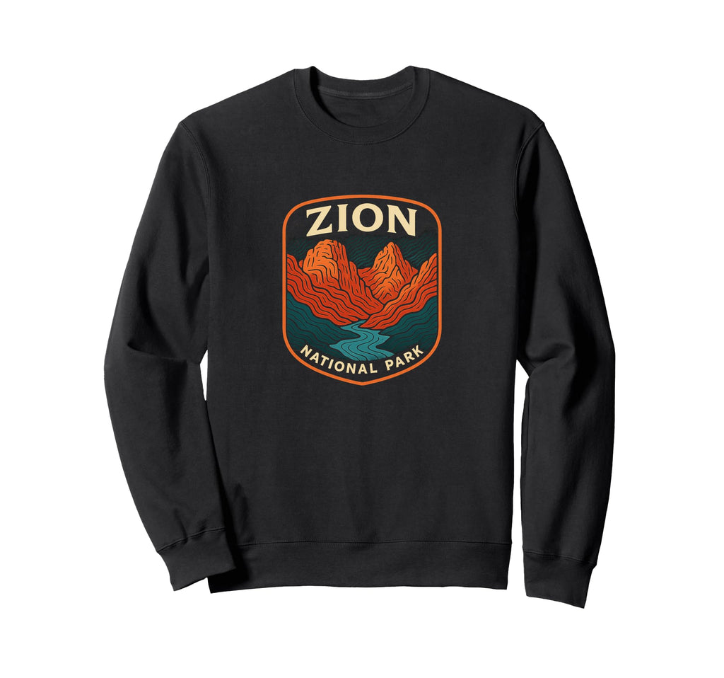 Zion National Park Topographic Badge Sweatshirt - Trendy Graphic Unisex - T-Shirt, Sweatshirt, Hoodie