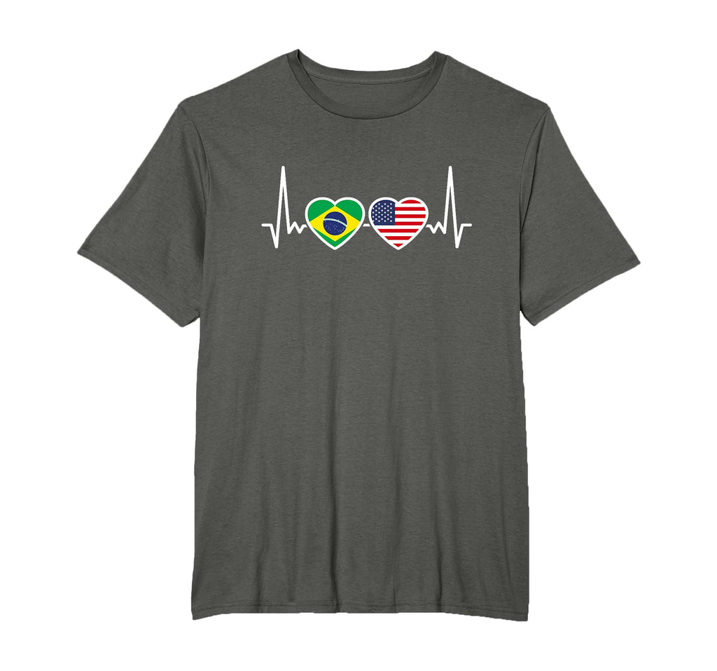 Brazil Usa Heartbeat American Brazilian T-Shirt - Trendy Graphic Unisex - T-Shirt, Sweatshirt, Hoodie