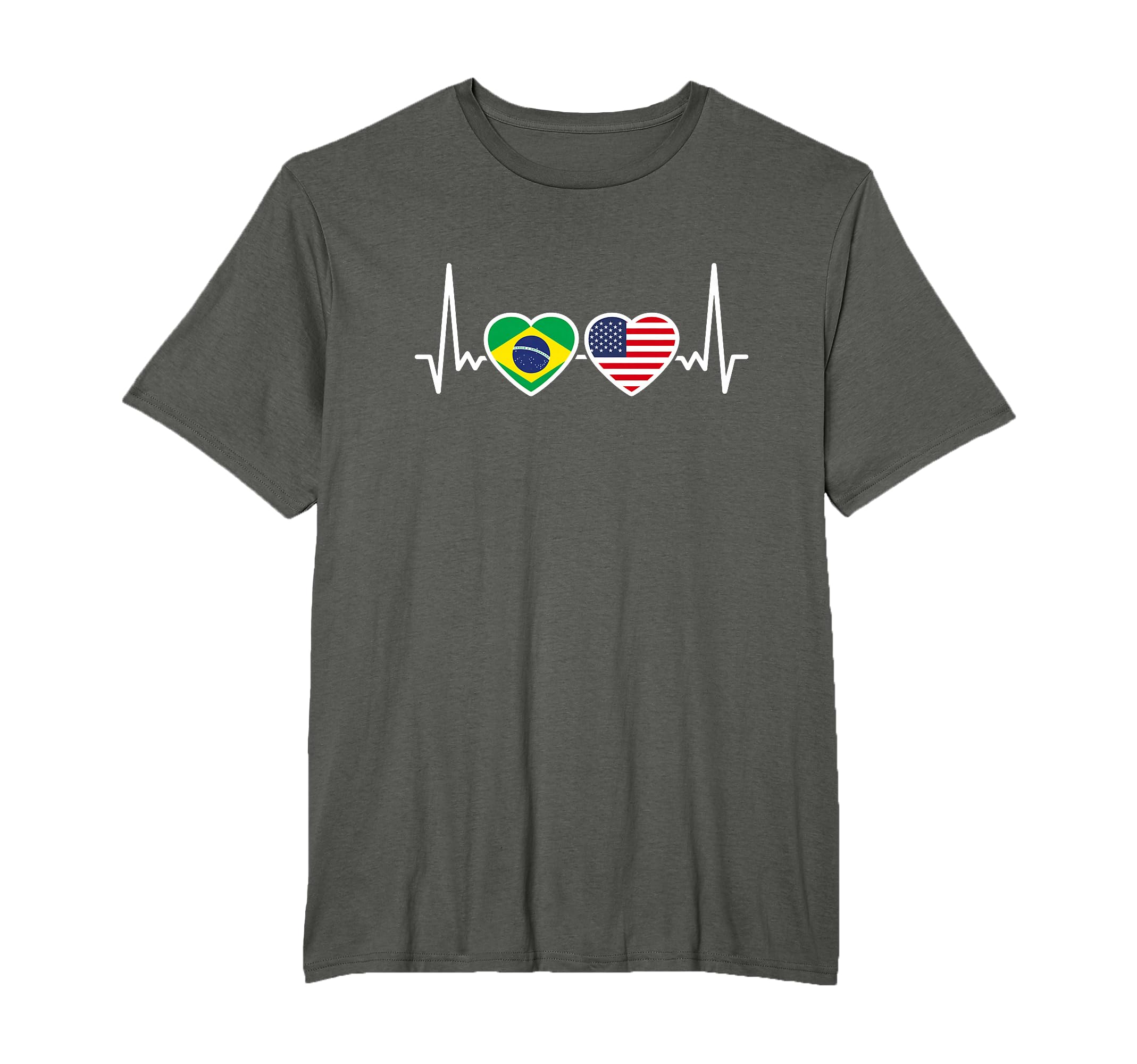 Brazil Usa Heartbeat American Brazilian T-Shirt - Trendy Graphic Unisex - T-Shirt, Sweatshirt, Hoodie