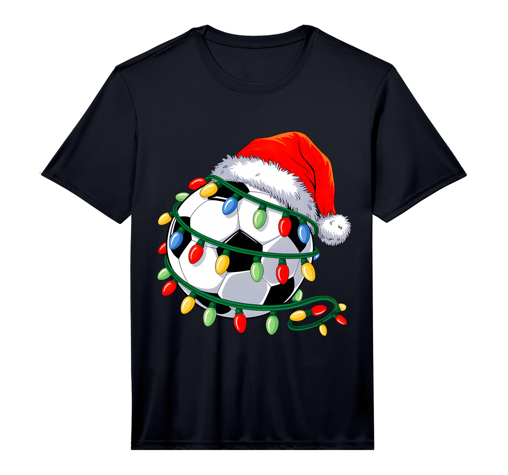 Soccer Ball Santa Hat Soccer Lights T-Shirt - Custom Art Print for Adults - T-Shirt, Sweatshirt, Hoodie