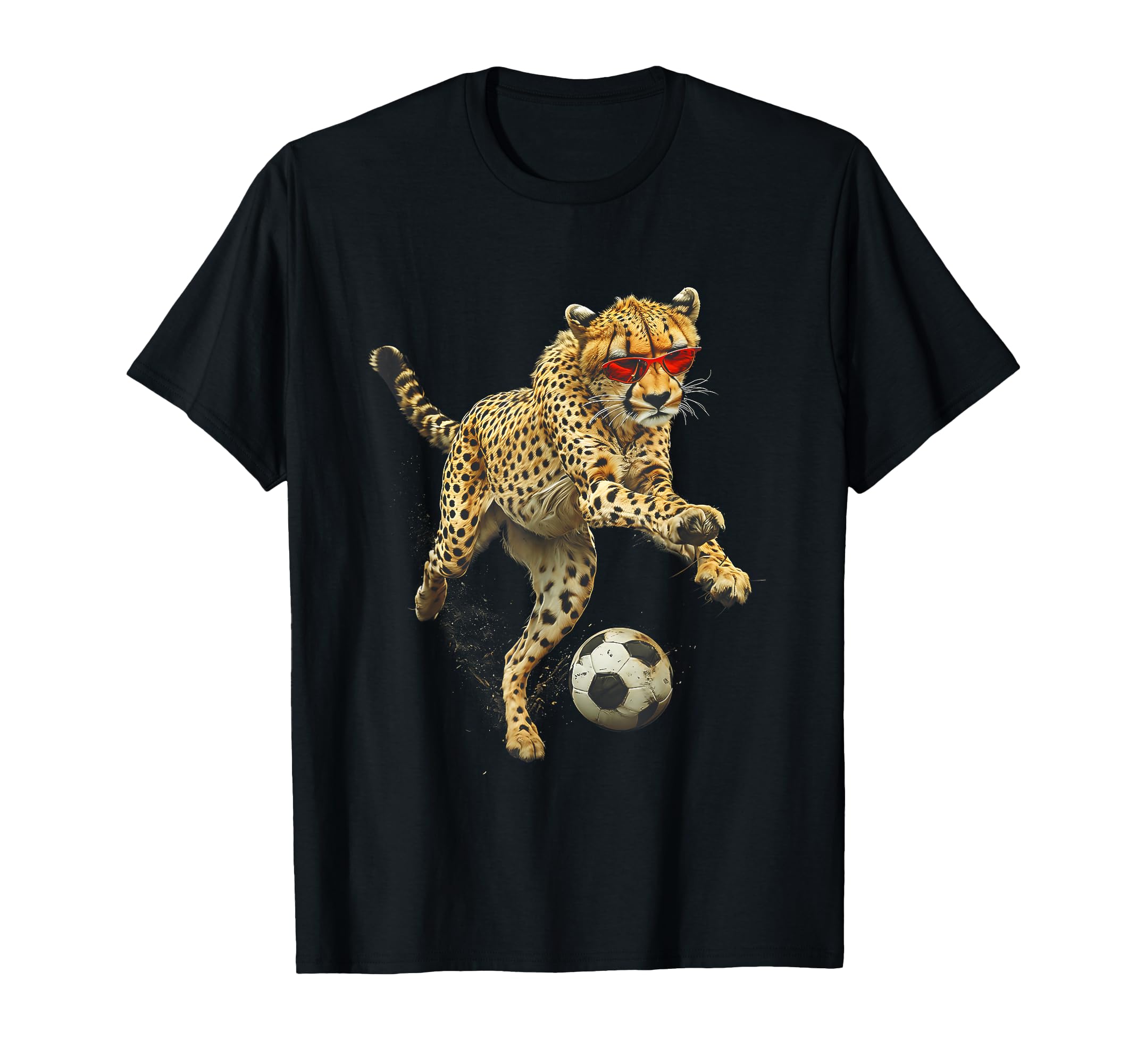 Speed Cheetah Playing Soccer Red T-Shirt - Unique Graphic for Adults - T-Shirt, Sweatshirt, Hoodie