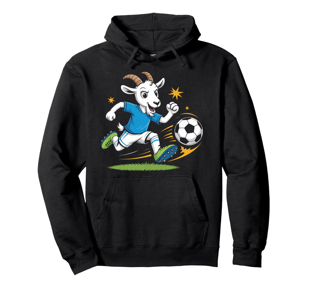 Football Goat Striker Cartoon Hoodie - Fun Novelty Design for Adults - T-Shirt, Sweatshirt, Hoodie