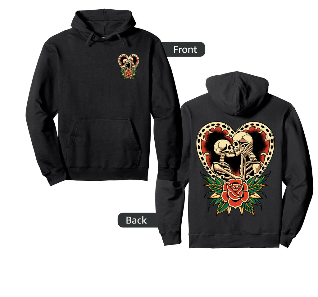 Lovers Skeletons Traditional Tattoo Alt Hoodie - Unique Graphic Men Women - T-Shirt, Sweatshirt, Hoodie