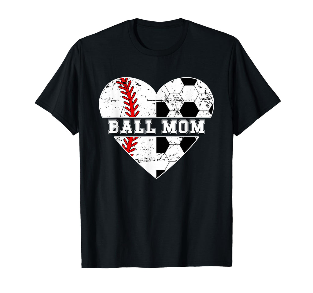 Ball Mom Heart Soccer Baseball Mom T-Shirt - Custom Art Print for Adults - T-Shirt, Sweatshirt, Hoodie