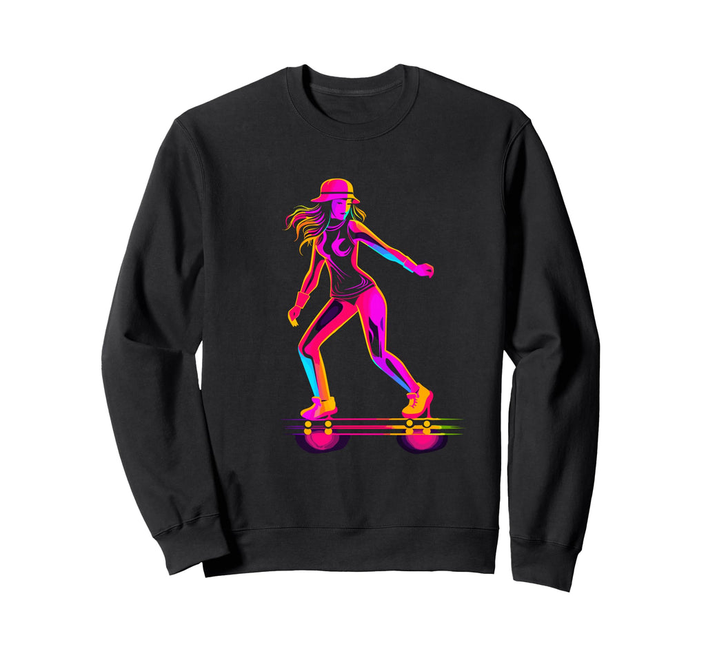 Female Roller Skater Retrowave Sweatshirt - Novelty Apparel for Adults - T-Shirt, Sweatshirt, Hoodie